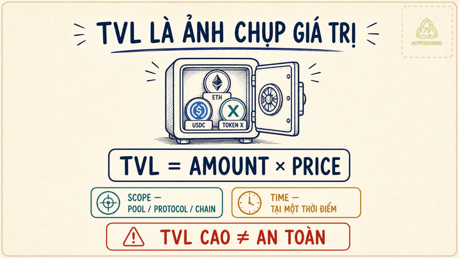 TVL là ảnh chụp giá trị tài sản theo lượng đồng nhân giá trong một phạm vi và thời điểm