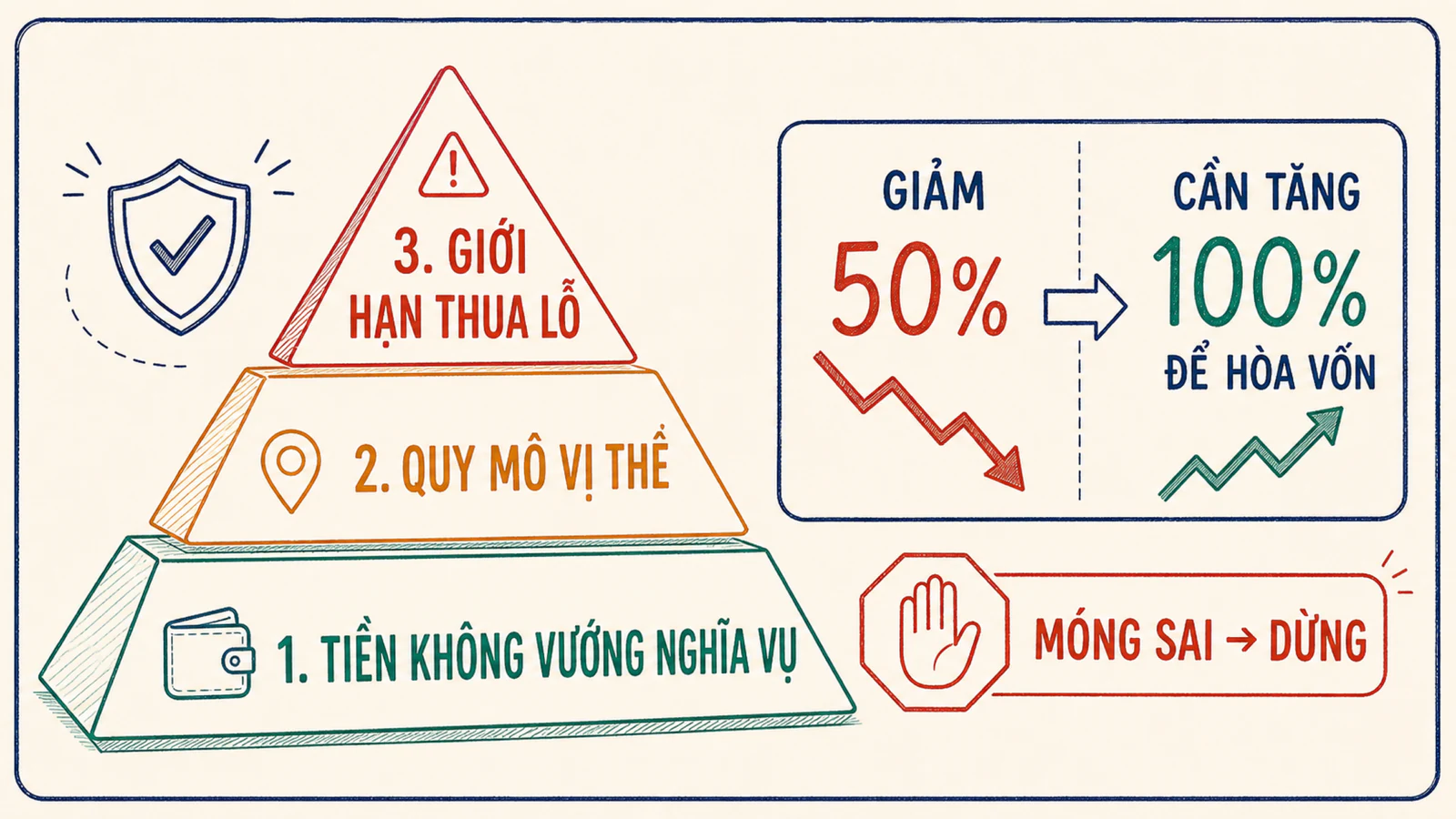Kim tự tháp an toàn gồm nguồn tiền, quy mô vị thế và giới hạn thua lỗ