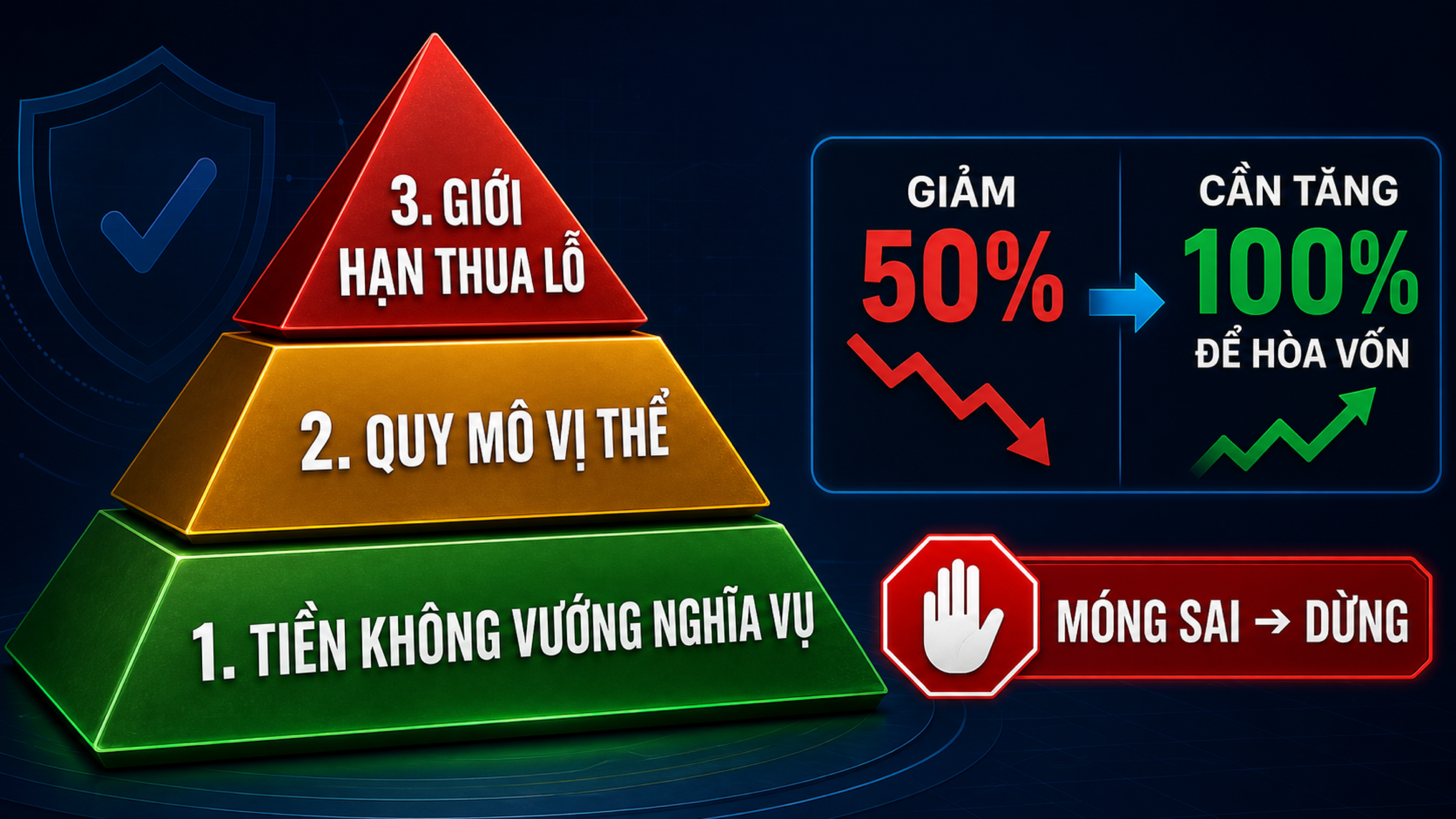 Kim tự tháp an toàn gồm nguồn tiền, quy mô vị thế và giới hạn thua lỗ