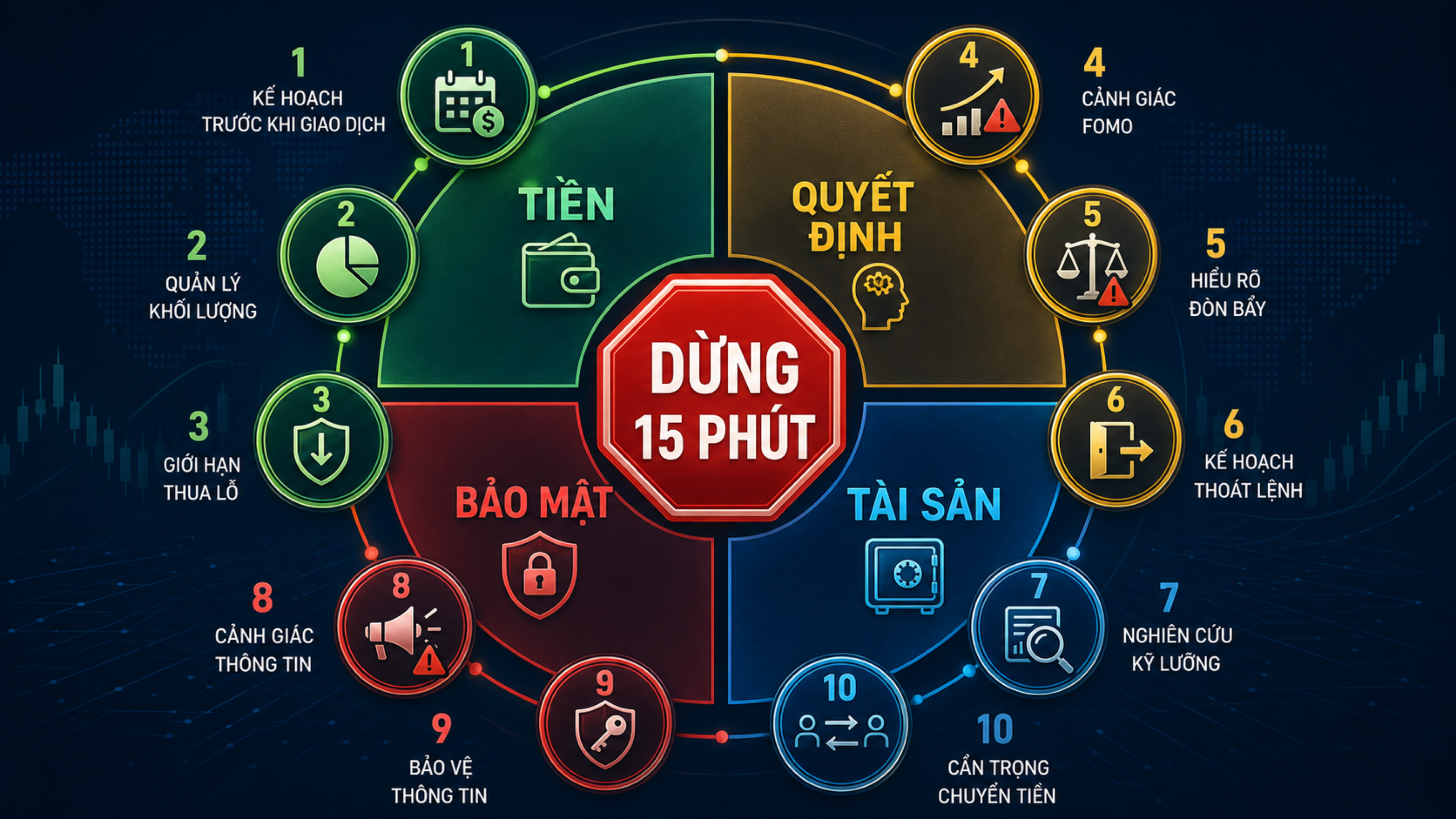 Bản đồ 10 sai lầm crypto theo bốn nhóm tiền, quyết định, tài sản và bảo mật