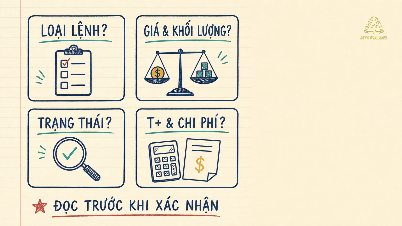 Bốn ô kiểm tra trước khi xác nhận một lệnh giả định.