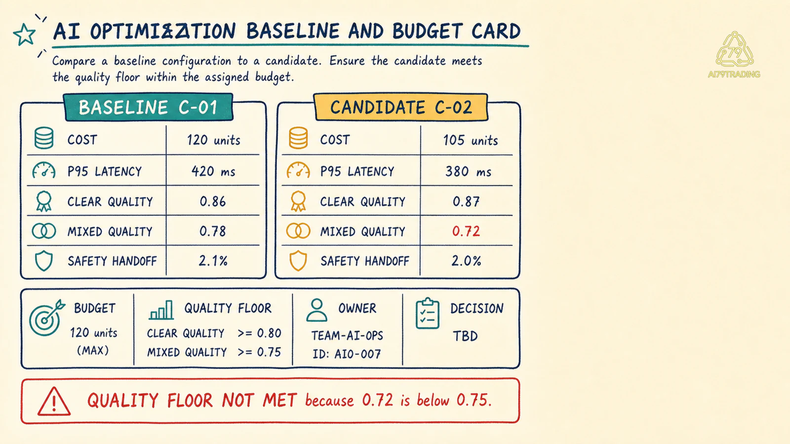 Baseline, budget và quality floor của một AI optimization card