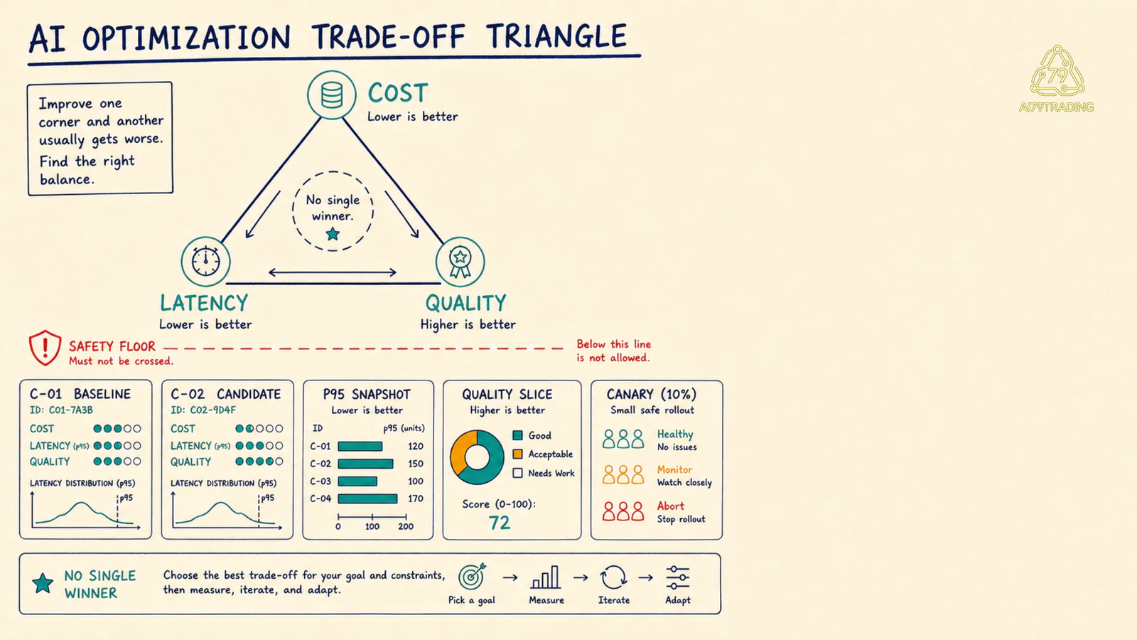 Trade-off giữa cost latency quality và safety floor trong AI system