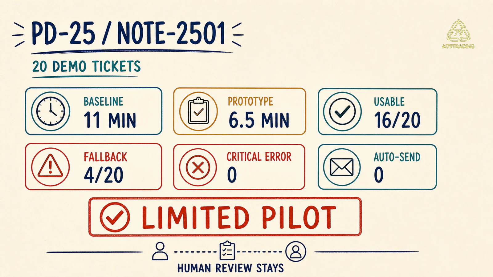 Scorecard case PD-25 quyết định pilot có giới hạn sau 20 ticket demo