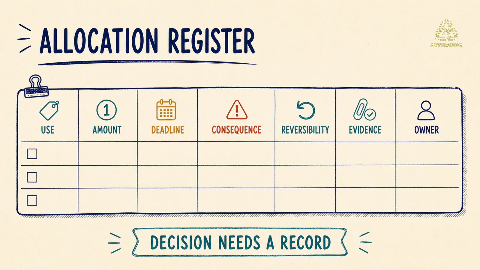 Thẻ Allocation Register với các trường ra quyết định