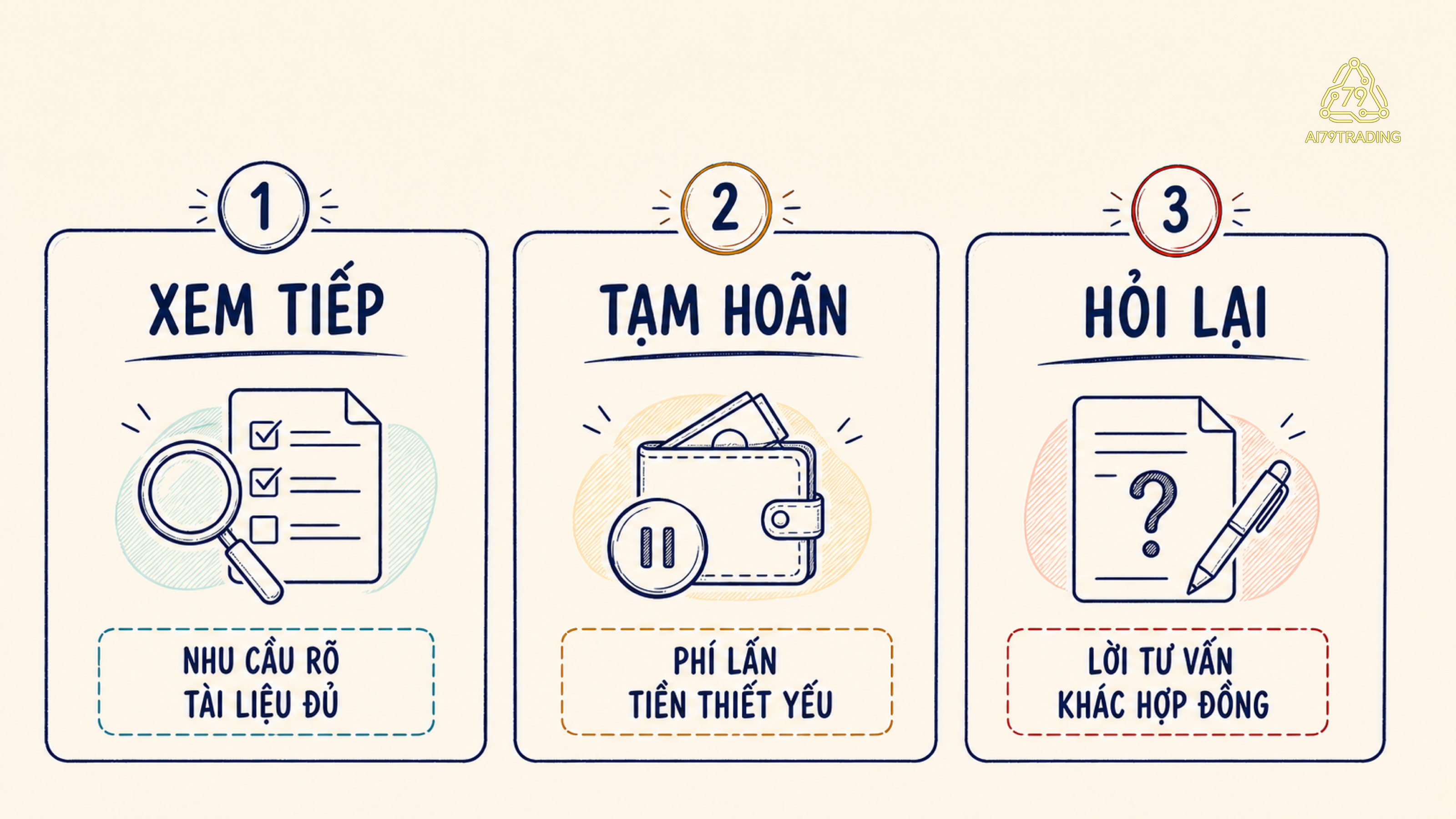 Ba trạng thái xem tiếp, tạm hoãn và hỏi lại bằng văn bản trước khi ký bảo hiểm.