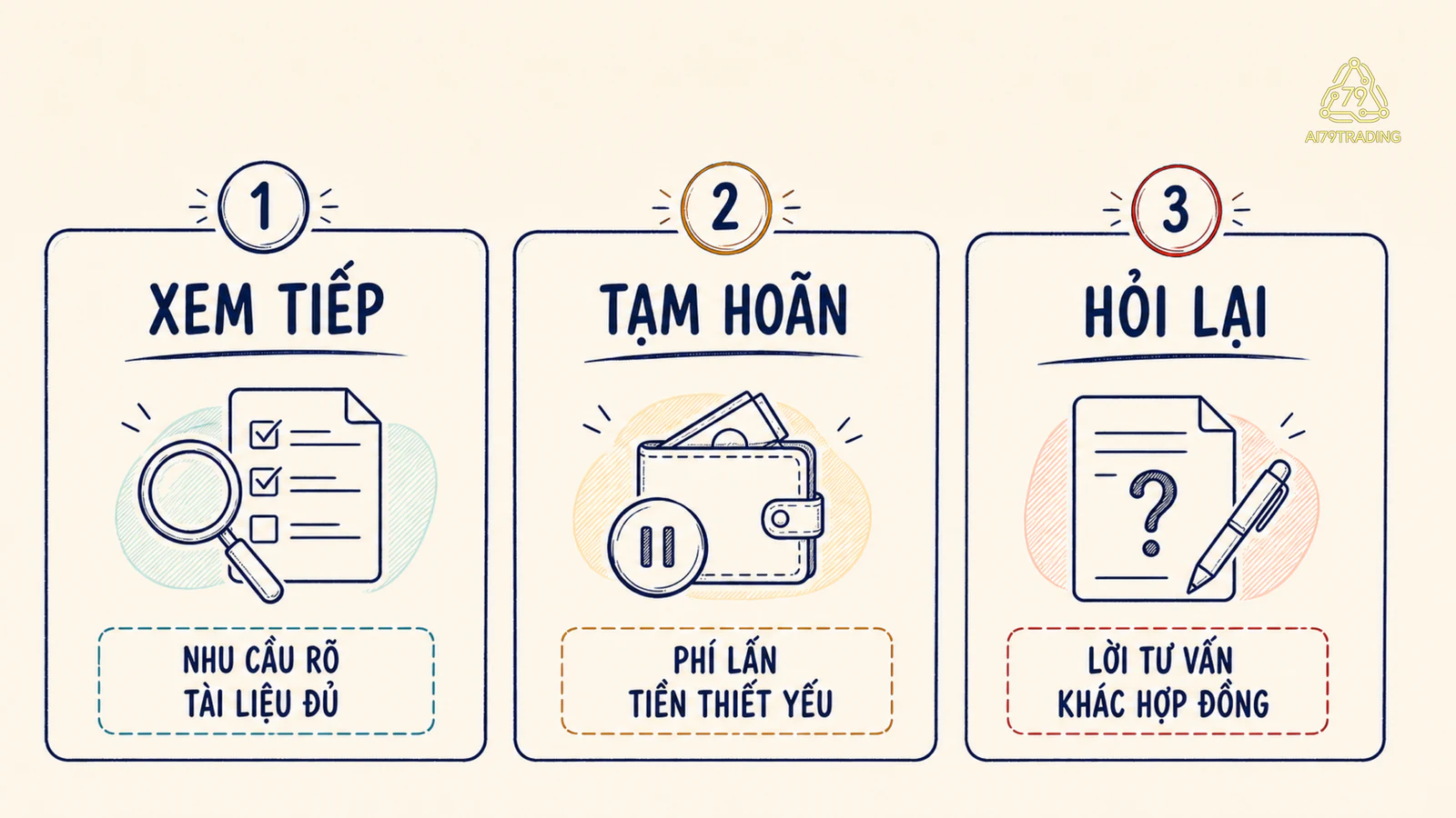 Ba trạng thái xem tiếp, tạm hoãn và hỏi lại bằng văn bản trước khi ký bảo hiểm.