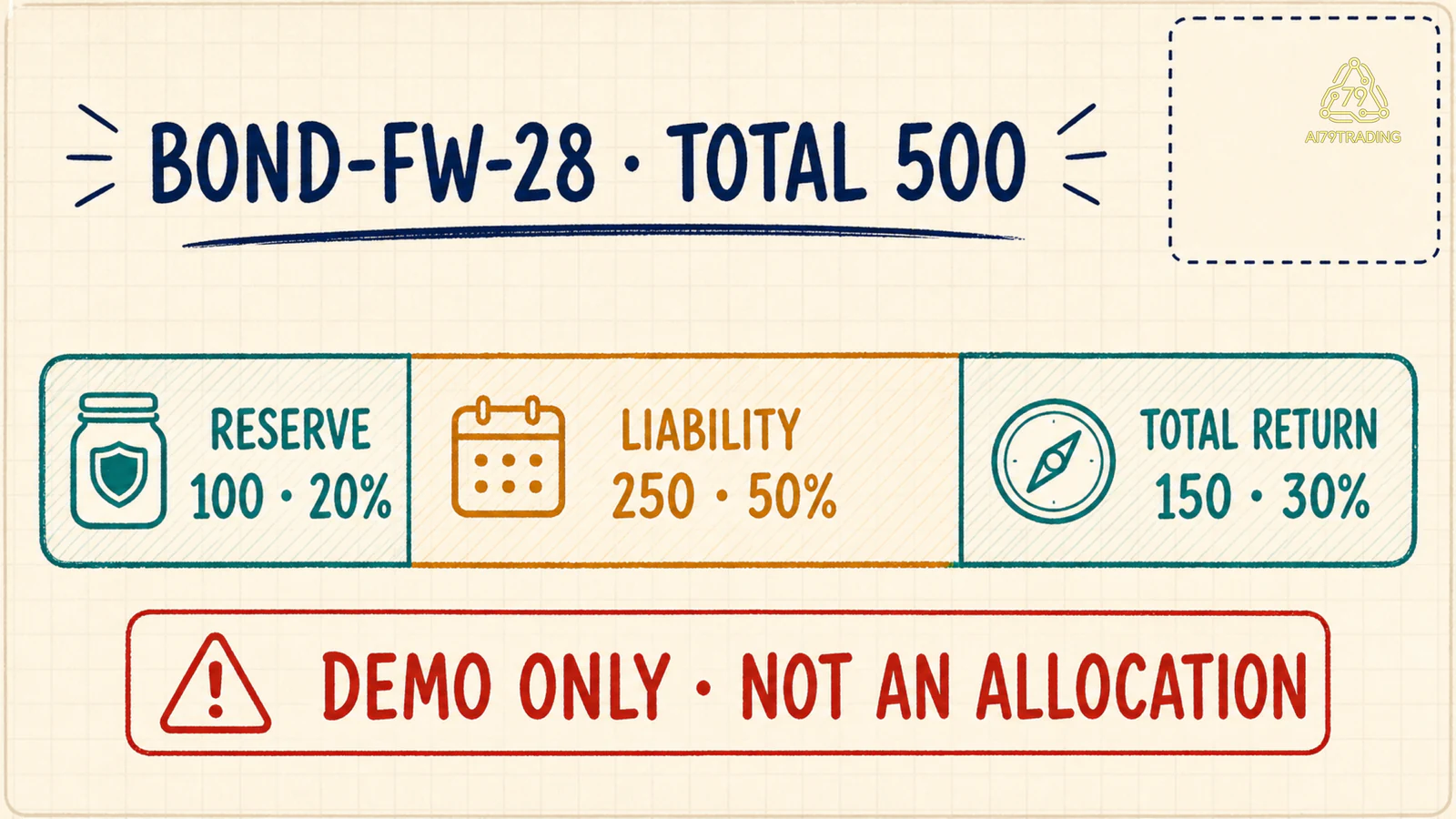 Ba phần dự phòng 100 bám nghĩa vụ 250 và tổng lợi nhuận 150 trong demo 500