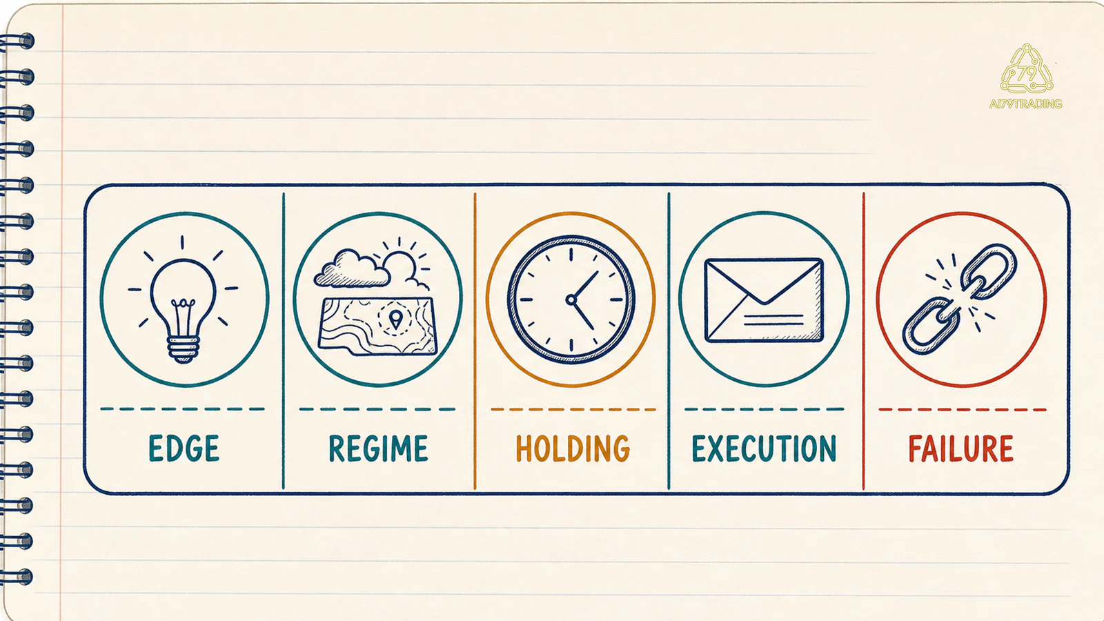 Thẻ strategy gồm edge, regime, holding, execution và failure