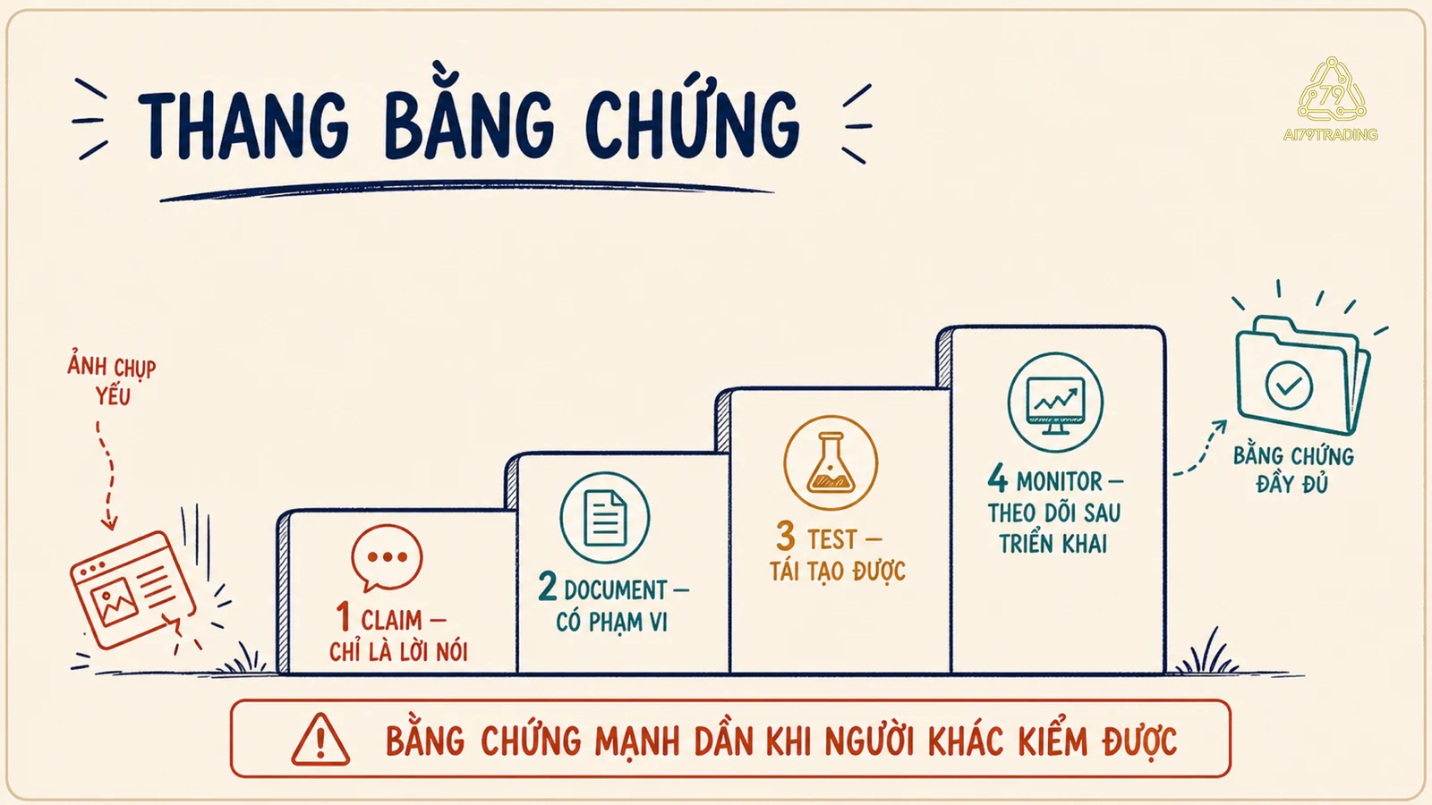 Bốn bậc bằng chứng từ claim đến live monitoring