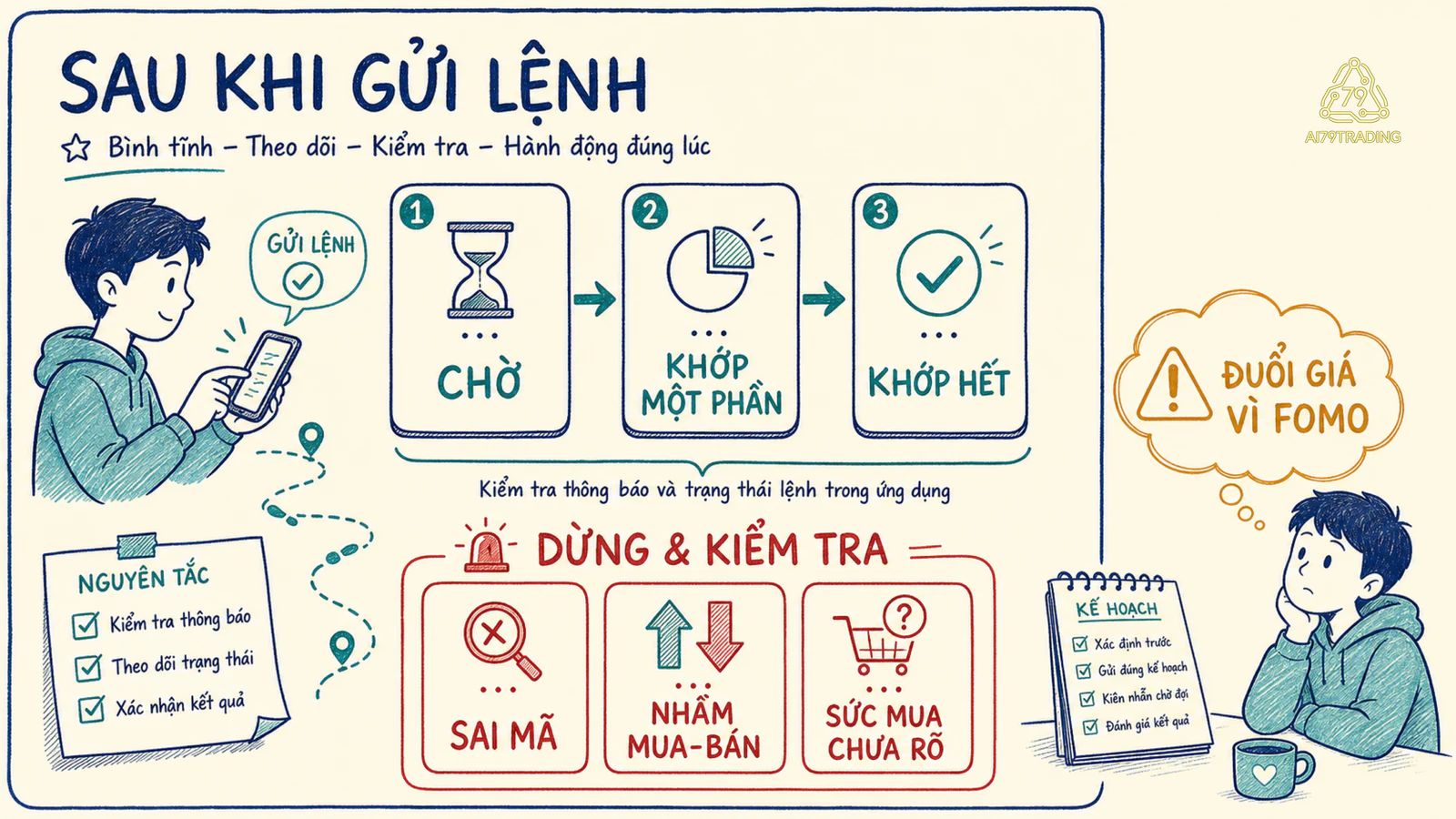 Ba trạng thái lệnh và bốn dấu hiệu cần dừng trước khi sửa hoặc gửi lệnh.