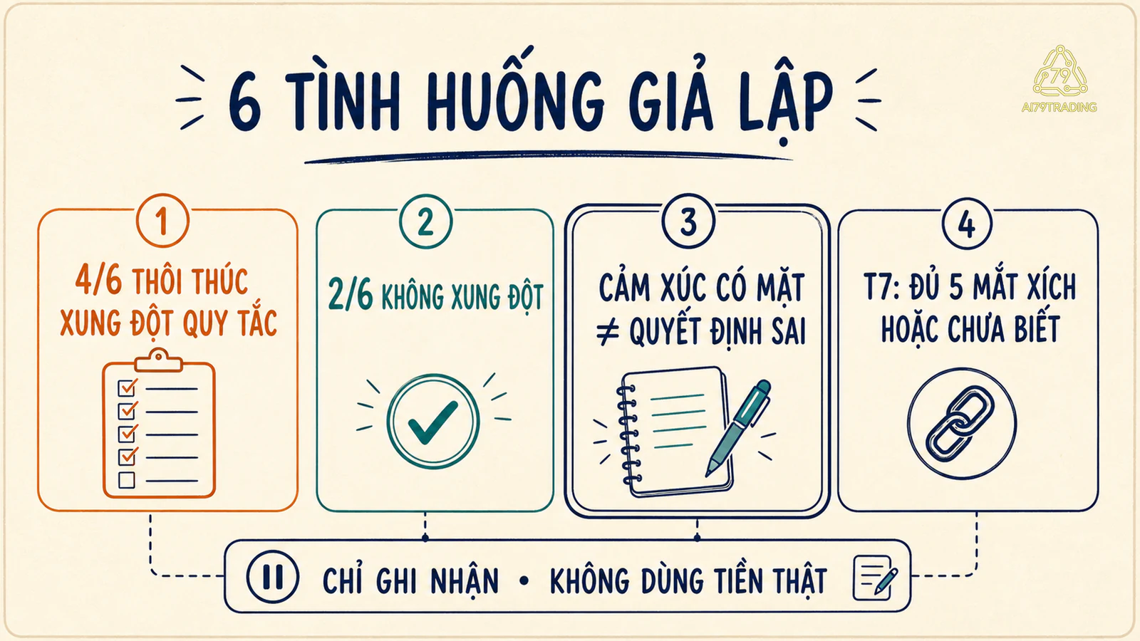 Bảng chấm sáu tình huống giả lập theo cảm xúc thôi thúc quy tắc và xung đột