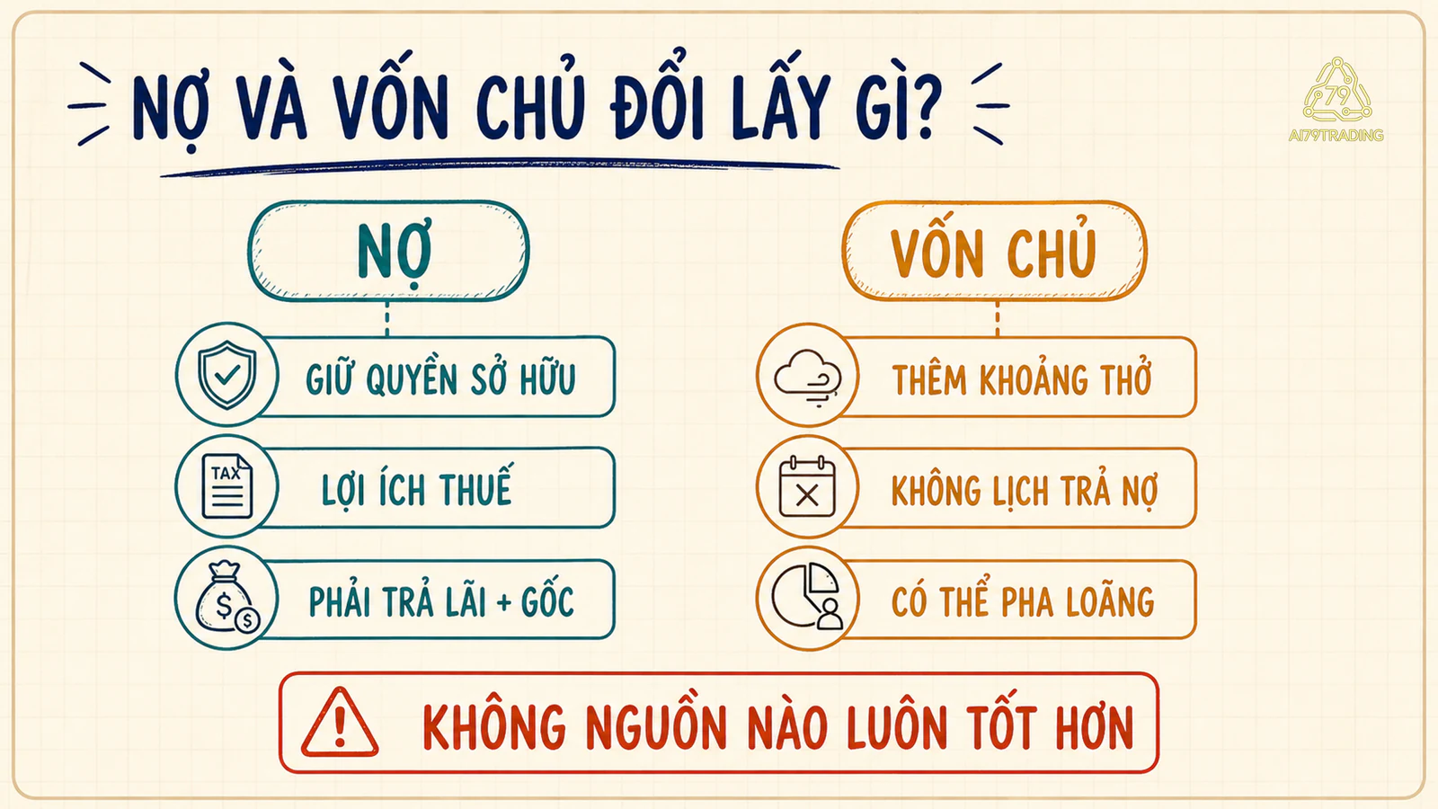 Nợ và vốn chủ được so theo nghĩa vụ, quyền sở hữu, thuế và khả năng chịu cú sốc