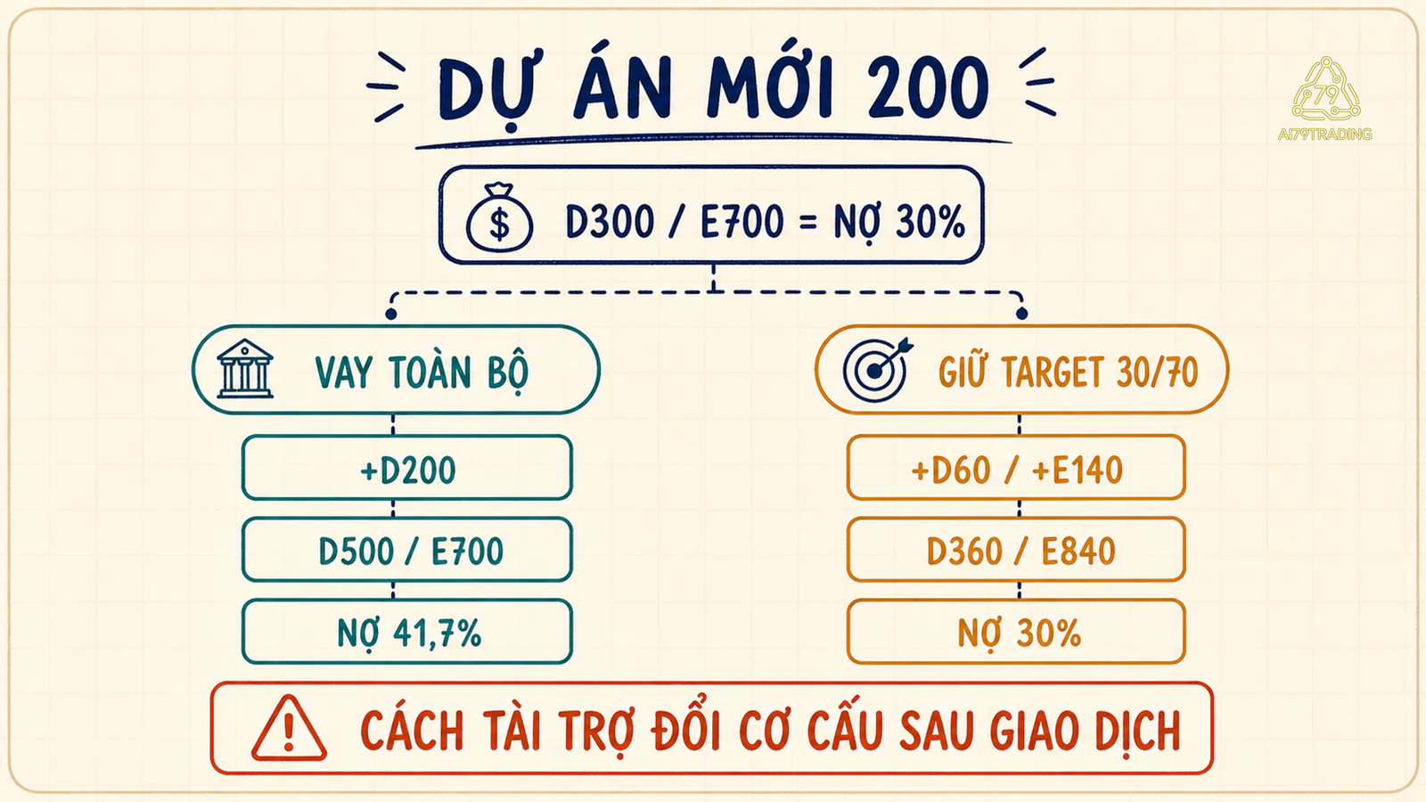 Dự án 200 được nối từ cơ cấu hiện tại sang phương án vay toàn bộ hoặc giữ mục tiêu 30/70