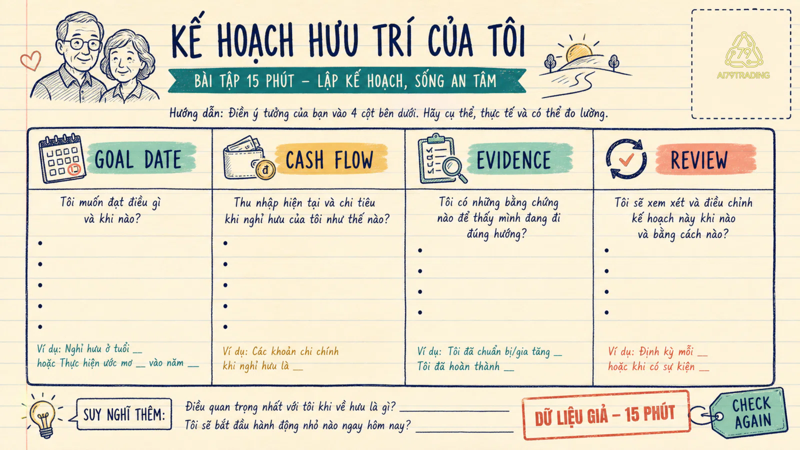 Mẫu retirement snapshot 15 phút bằng dữ liệu giả