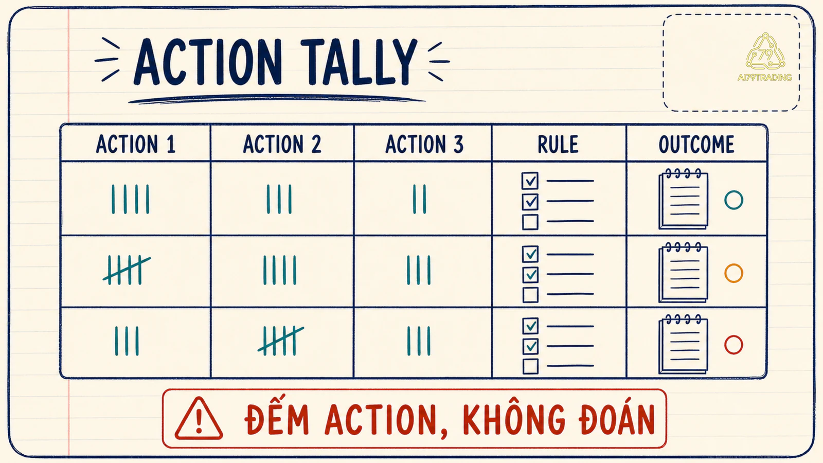Bảng tally action để nhận ra overtrading