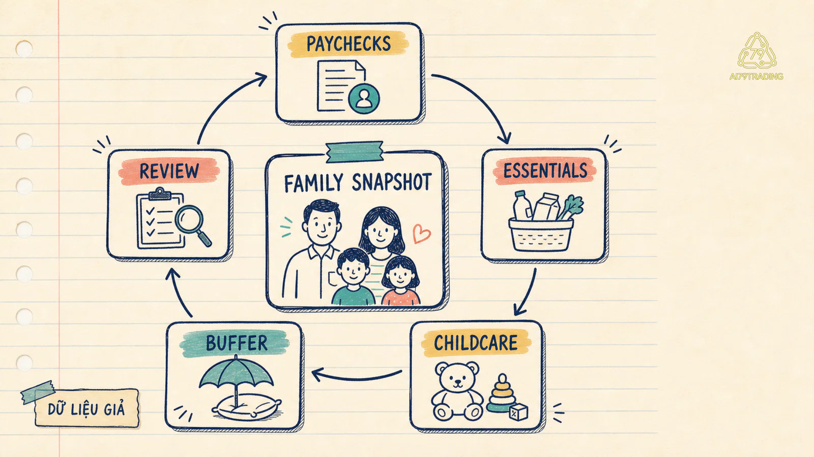 Family snapshot nối paycheck childcare buffer và review