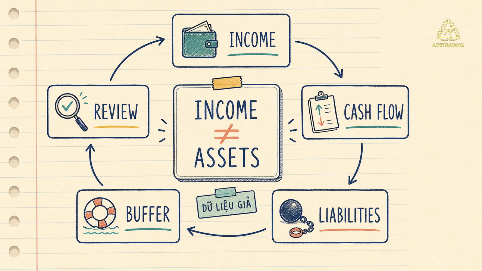 Vòng nối income cash flow liabilities buffer và review