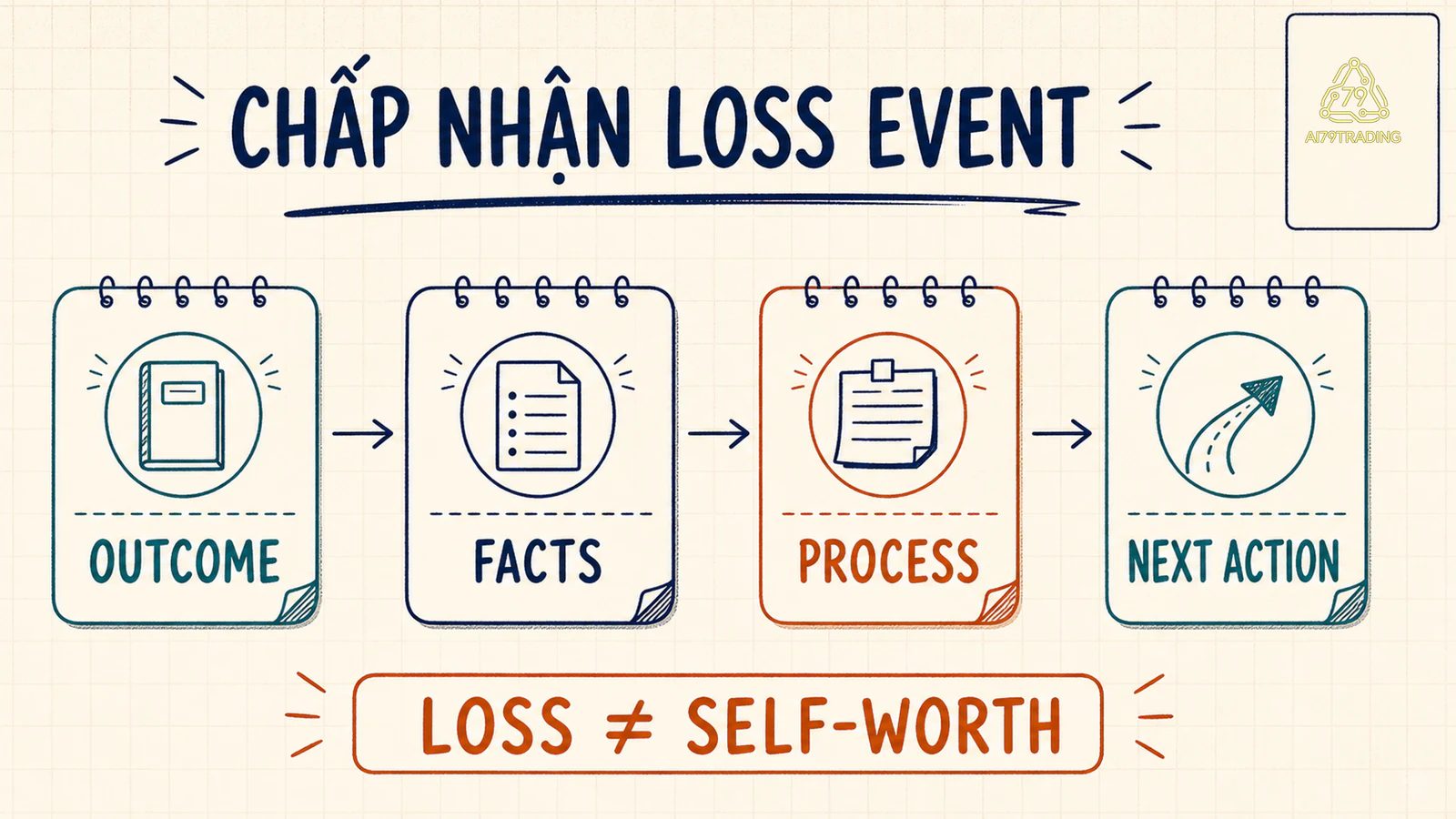 Chuỗi outcome facts process và next action tách khỏi self worth