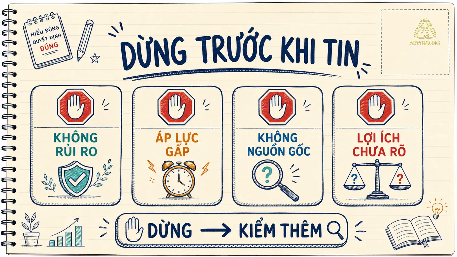Bốn biển dừng gồm không rủi ro, áp lực gấp, không nguồn gốc và lợi ích chưa rõ
