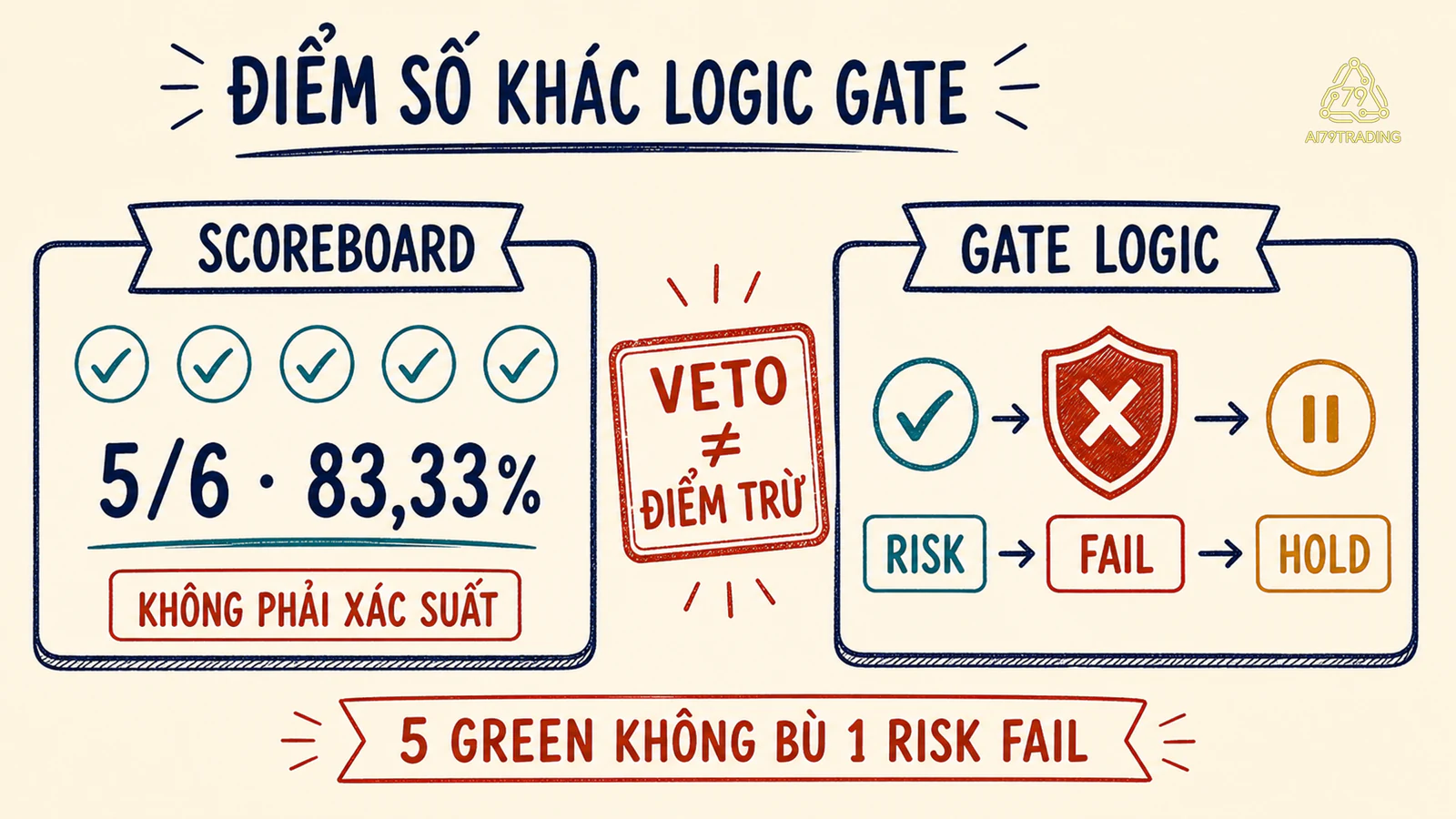 So sánh bảng điểm năm trên sáu với quyền phủ quyết rủi ro