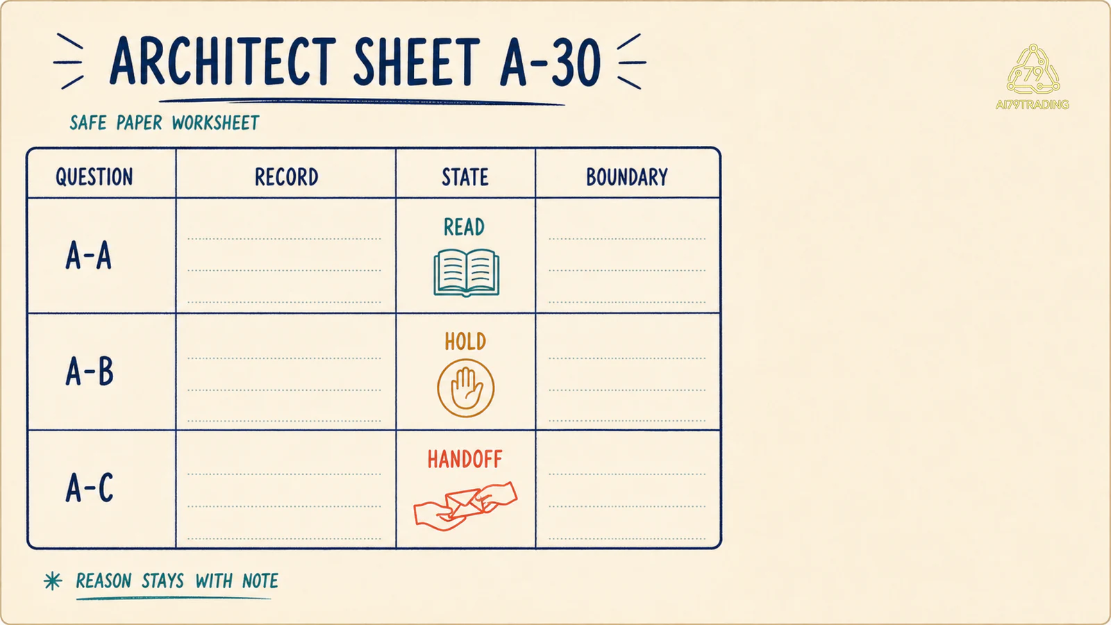 Worksheet Architect Map A-30 với ba hàng A-A A-B A-C và sáu cột học tập