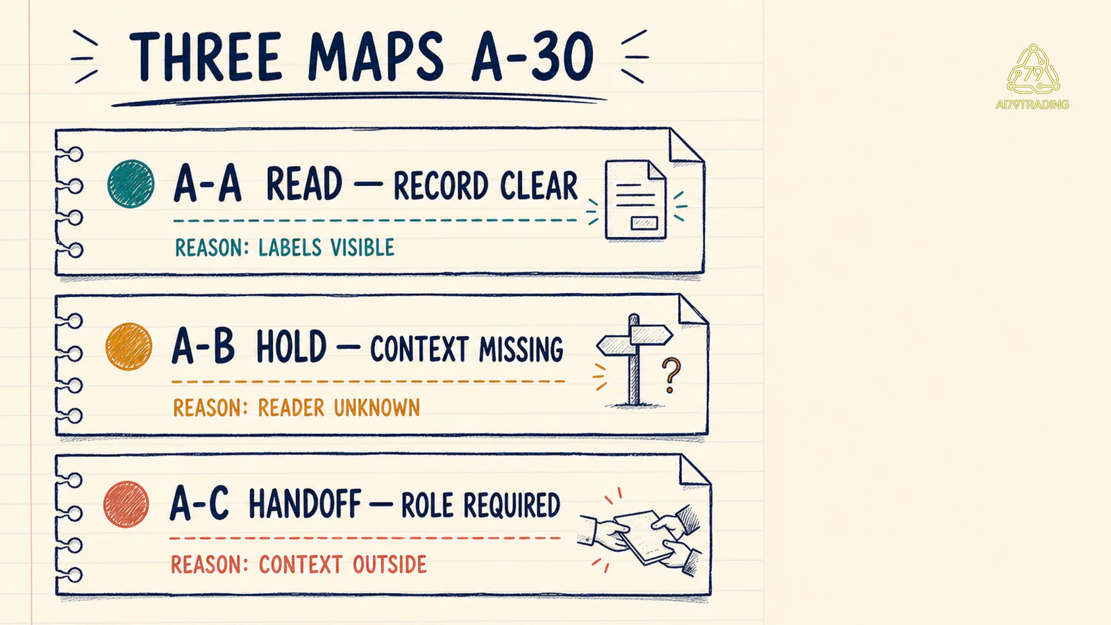 Ba Architect Map A-A A-B A-C có state read hold và handoff cùng reason