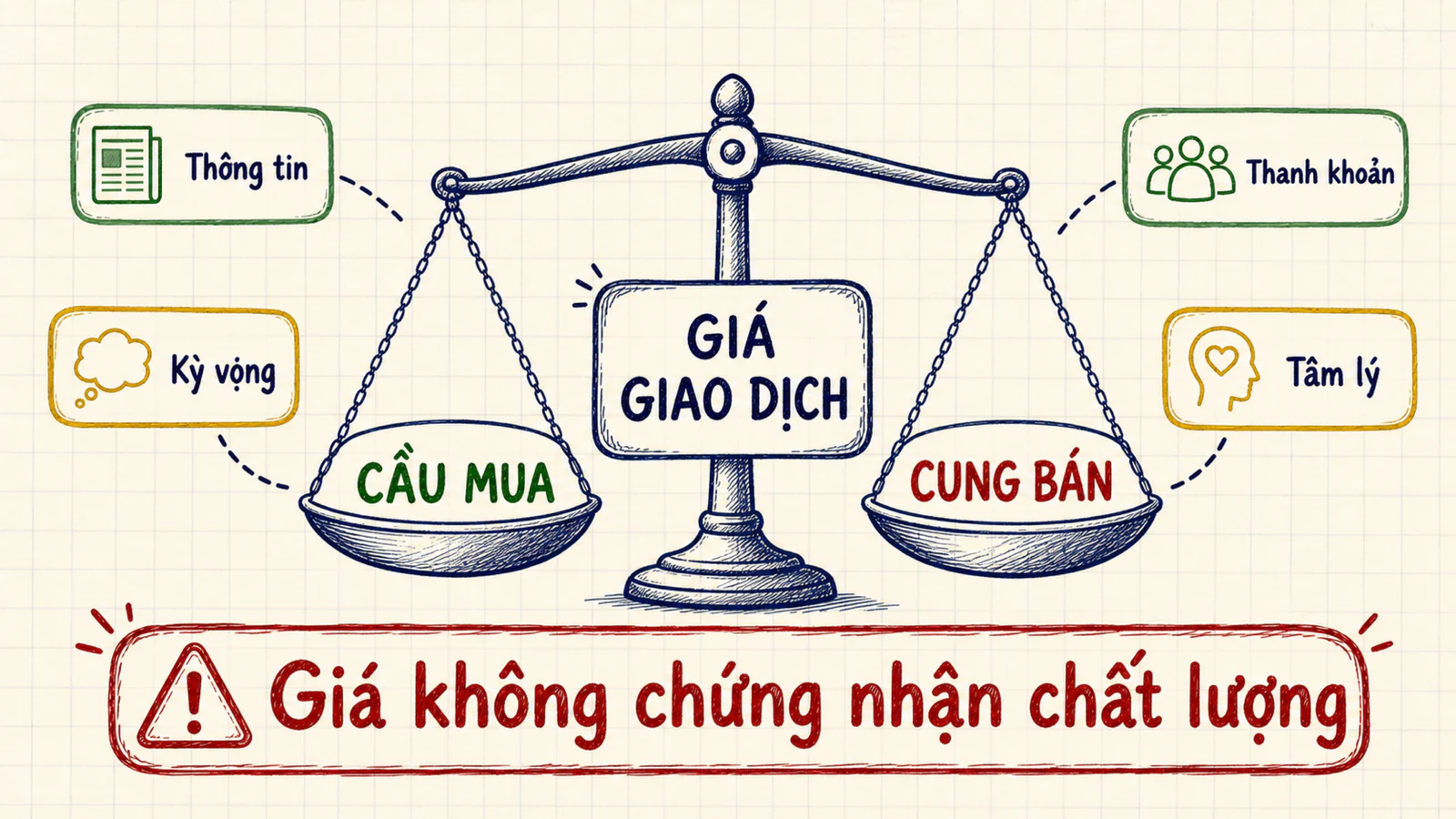 Cân cung cầu hình thành giá cùng bốn nhóm yếu tố làm giá chứng khoán biến động