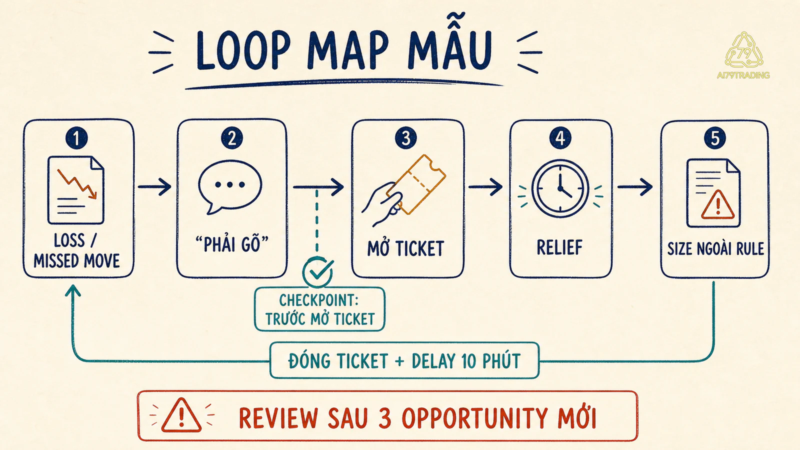 Loop Map mẫu có checkpoint và response thay thế delay 10 phút