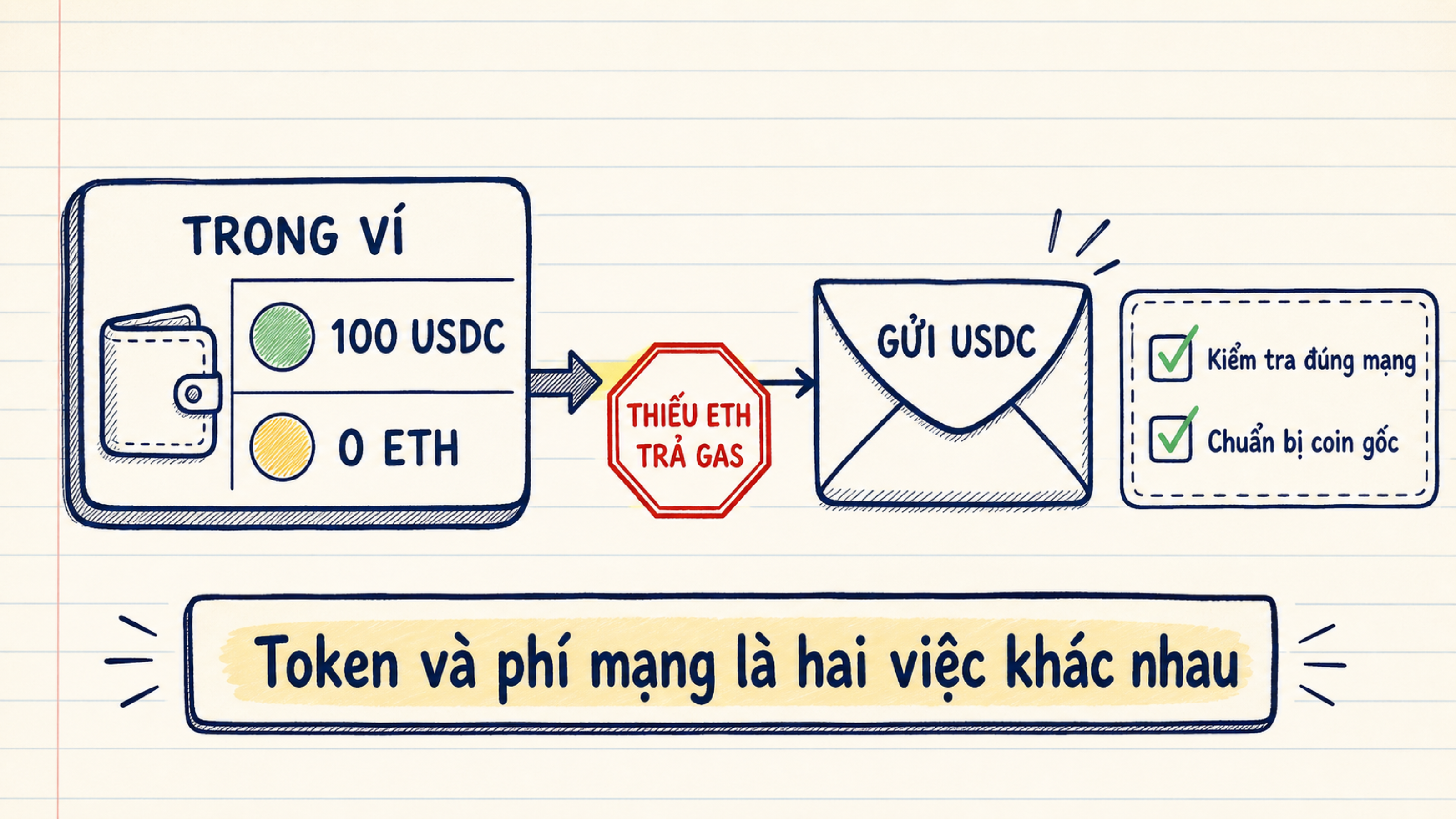 Ví dụ ví có USDC nhưng cần ETH làm coin gốc để trả gas trên Ethereum