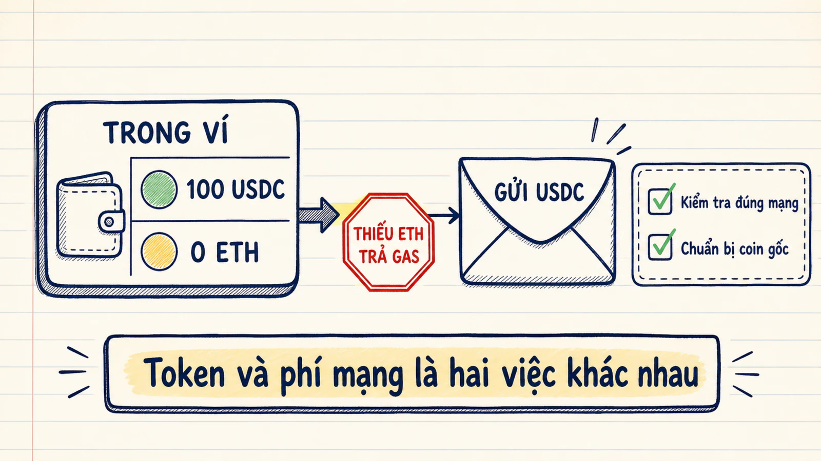 Ví dụ ví có USDC nhưng cần ETH làm coin gốc để trả gas trên Ethereum