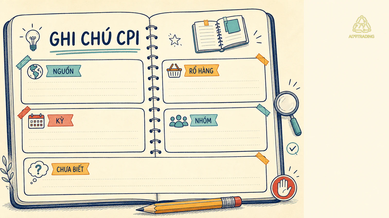 Trang note CPI có ô nguồn, rổ hàng, kỳ, chỉ số, nhóm đóng góp và điều chưa biết