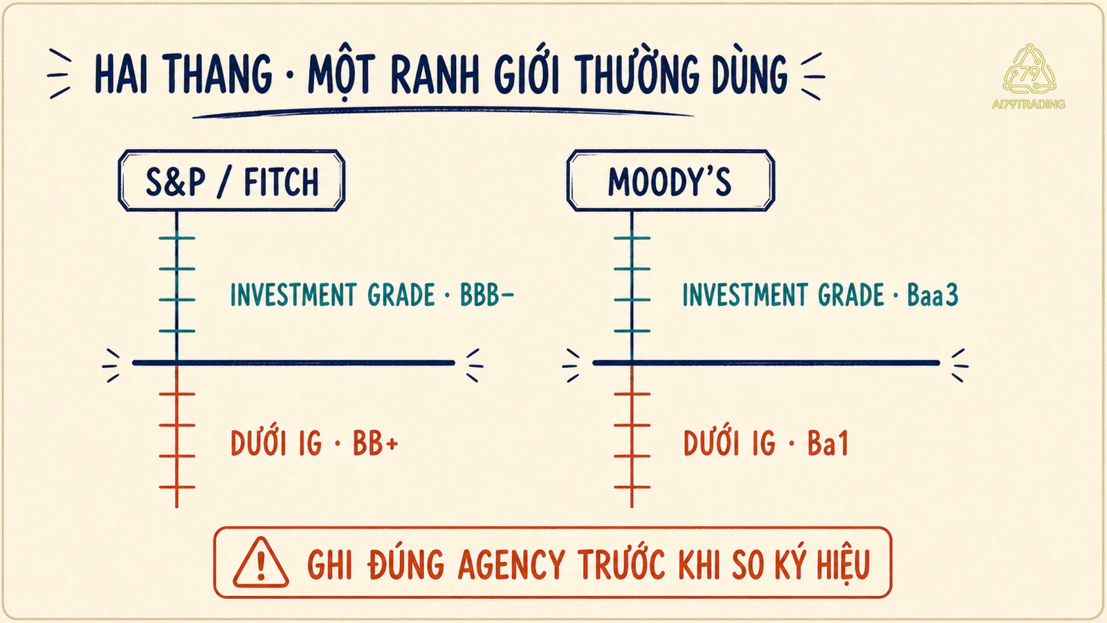 Hai thang xếp hạng đặt ngưỡng BBB trừ cạnh BB cộng và Baa3 cạnh Ba1