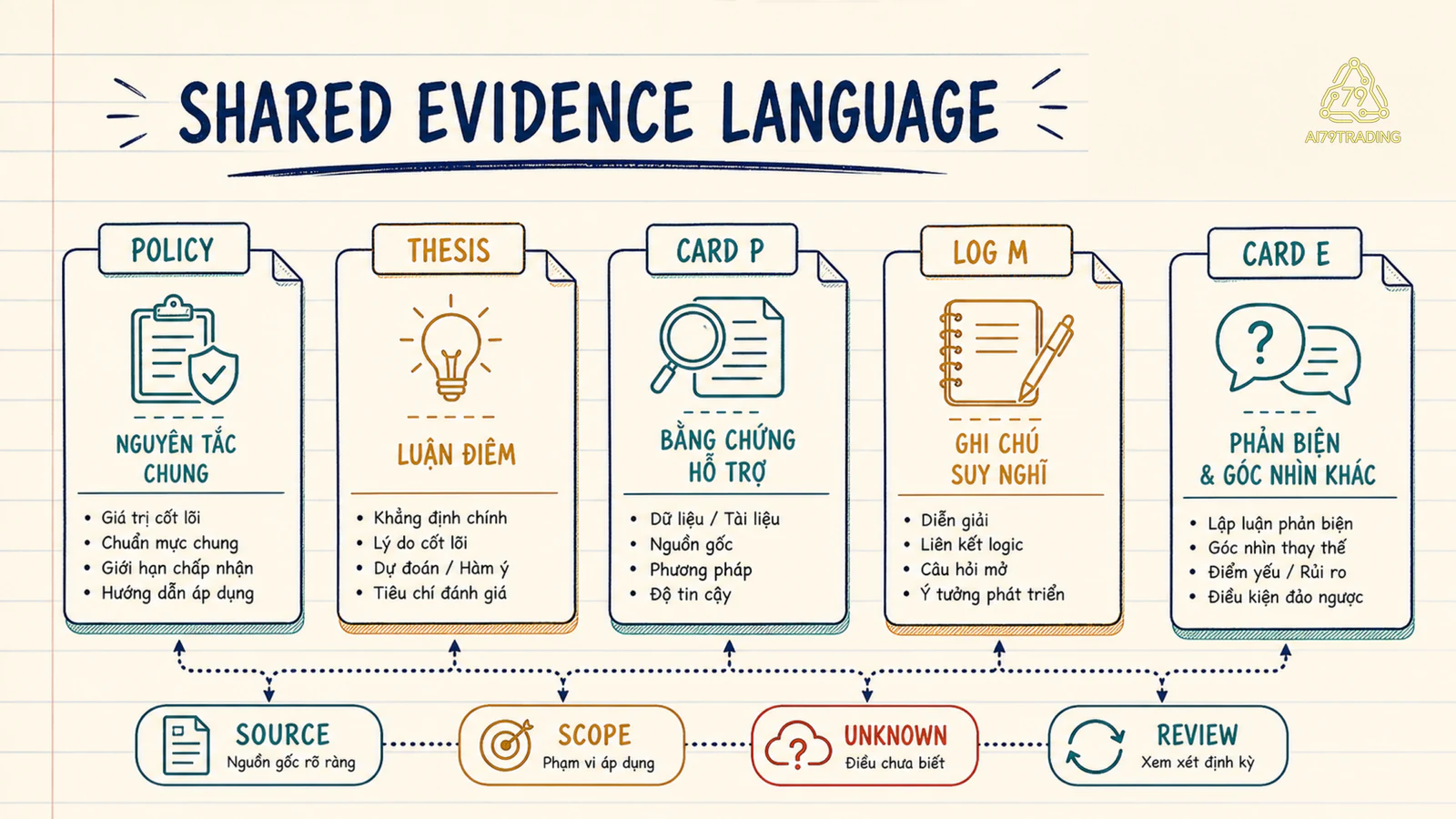 Bản đồ năm record policy thesis Card P Log M Card E dùng chung evidence language