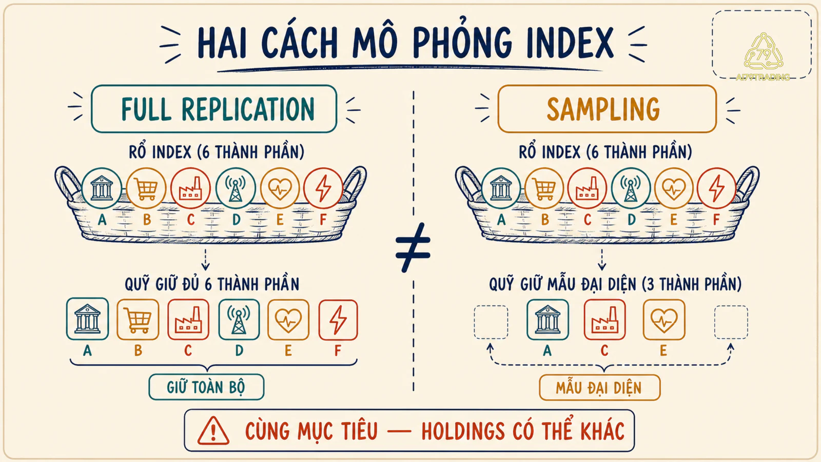 Hai cách quỹ mô phỏng index bằng toàn bộ thành phần hoặc mẫu đại diện