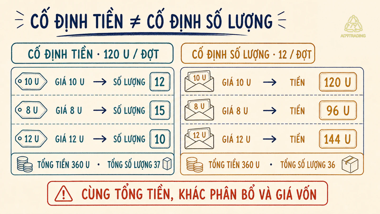 So sánh cùng số tiền mỗi đợt với cùng số lượng mỗi đợt ở ba mức giá demo