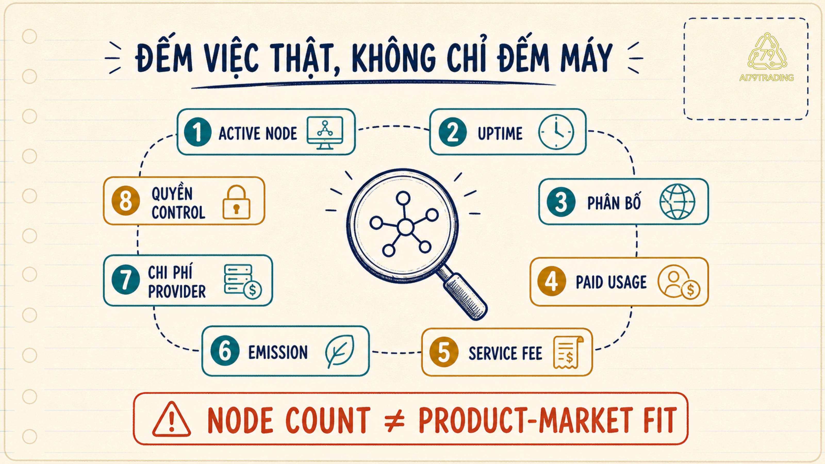 Checklist DePIN kiểm dịch vụ, provider, proof, usage, revenue, cost và control