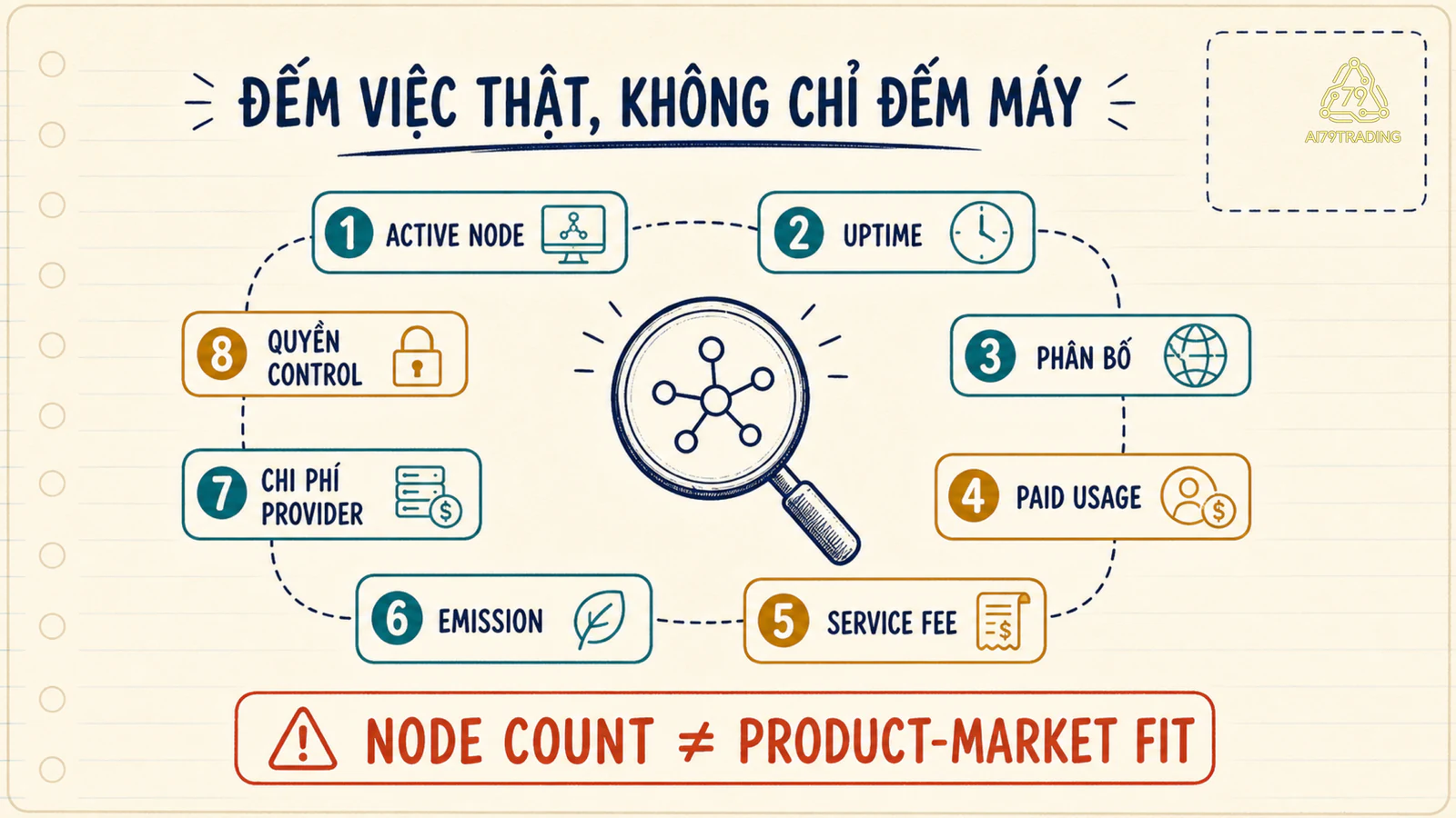 Checklist DePIN kiểm dịch vụ, provider, proof, usage, revenue, cost và control