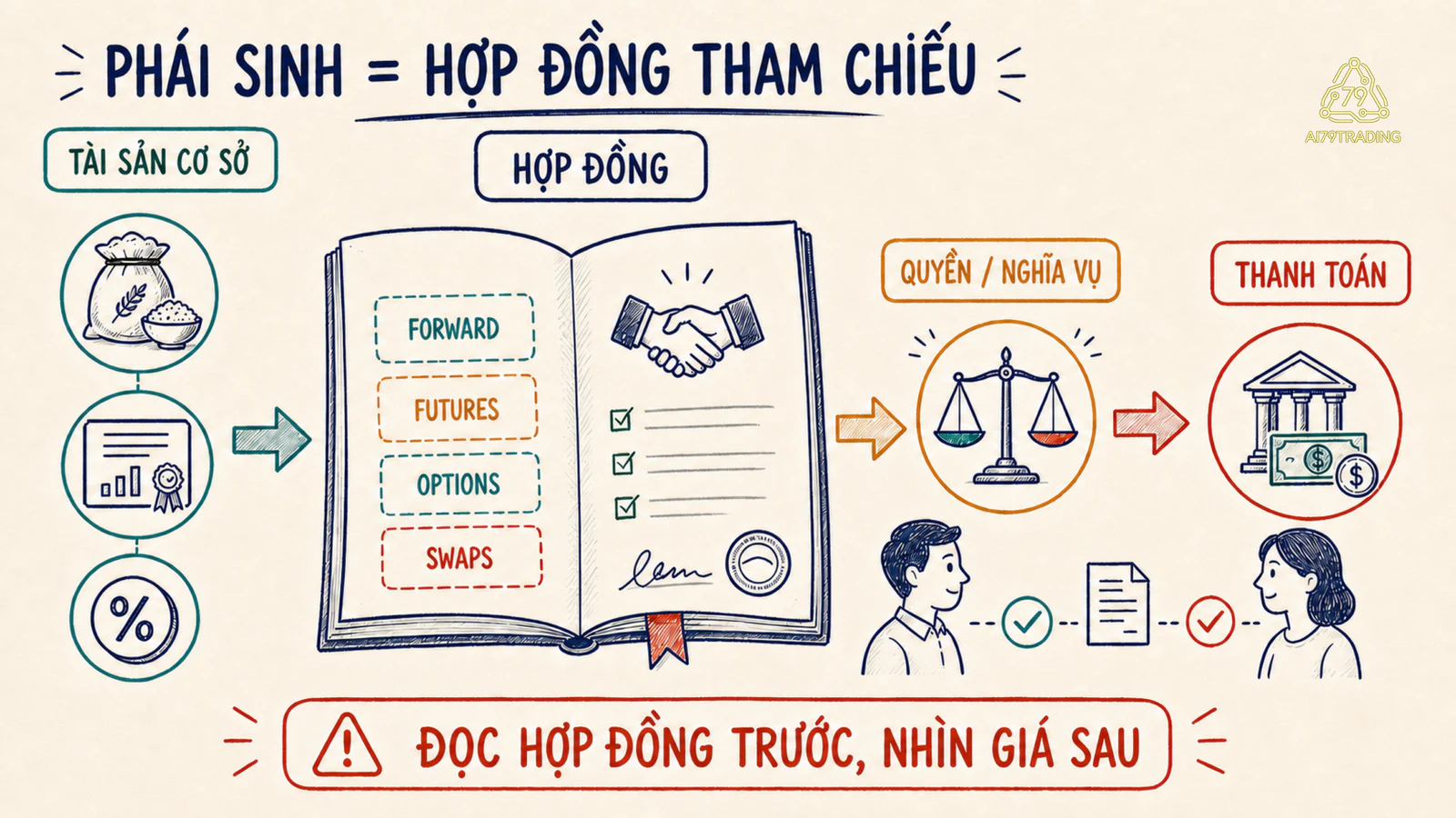 Sơ đồ tài sản cơ sở dẫn tới hợp đồng phái sinh, quyền, nghĩa vụ và thanh toán