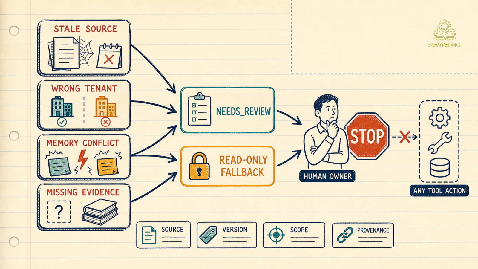 Stop gate cho context memory retrieval với stale source wrong tenant và NEEDS_REVIEW