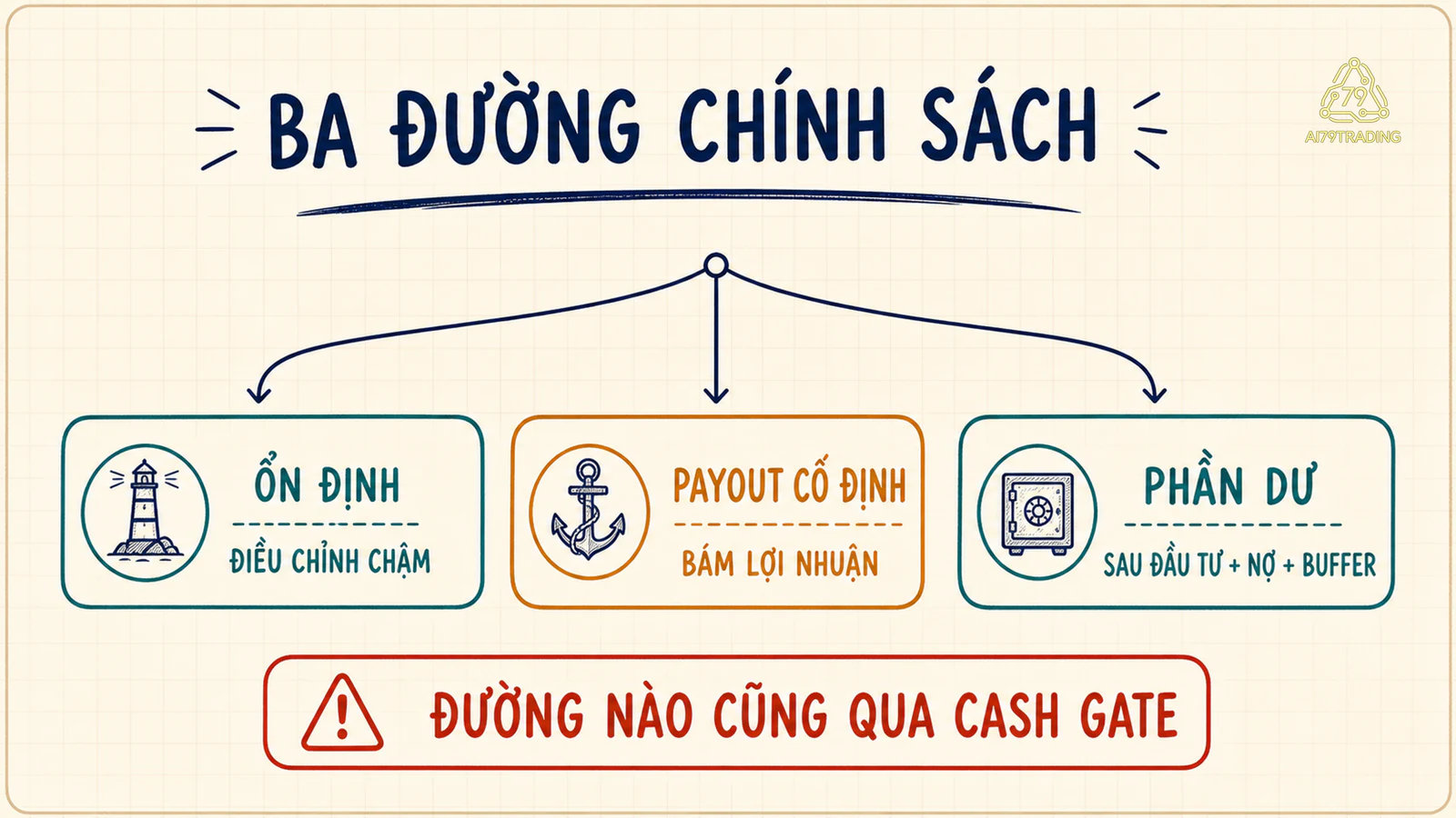 Chính sách ổn định, payout cố định và phần dư được so theo nhịp chia và biến động