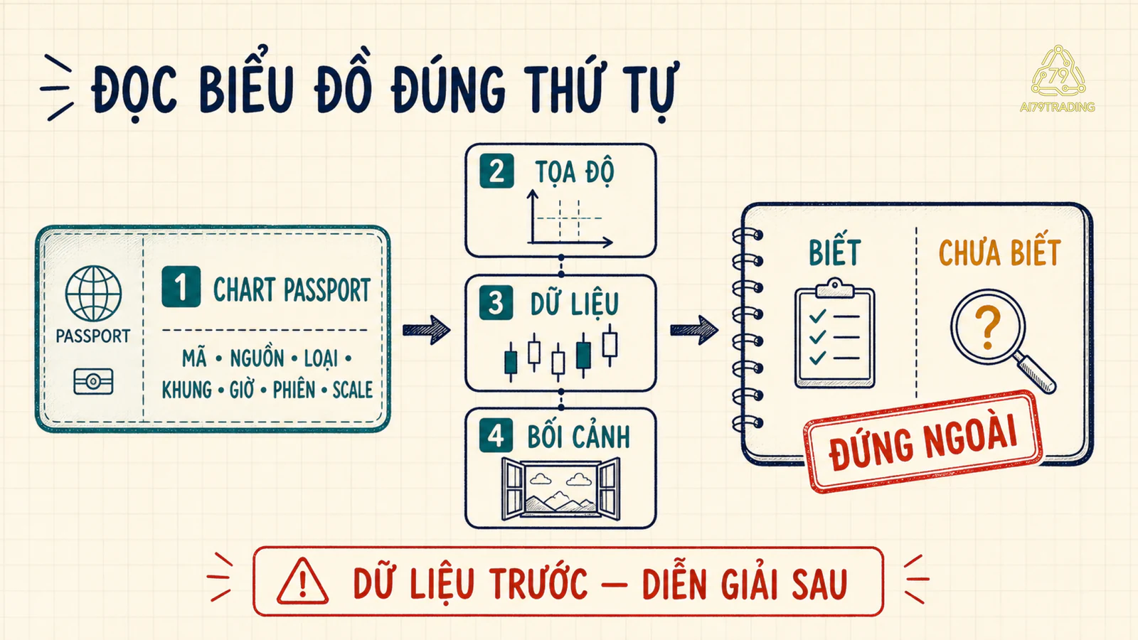 Quy trình đọc biểu đồ từ Chart Passport qua tọa độ dữ liệu bối cảnh đến Reading Card