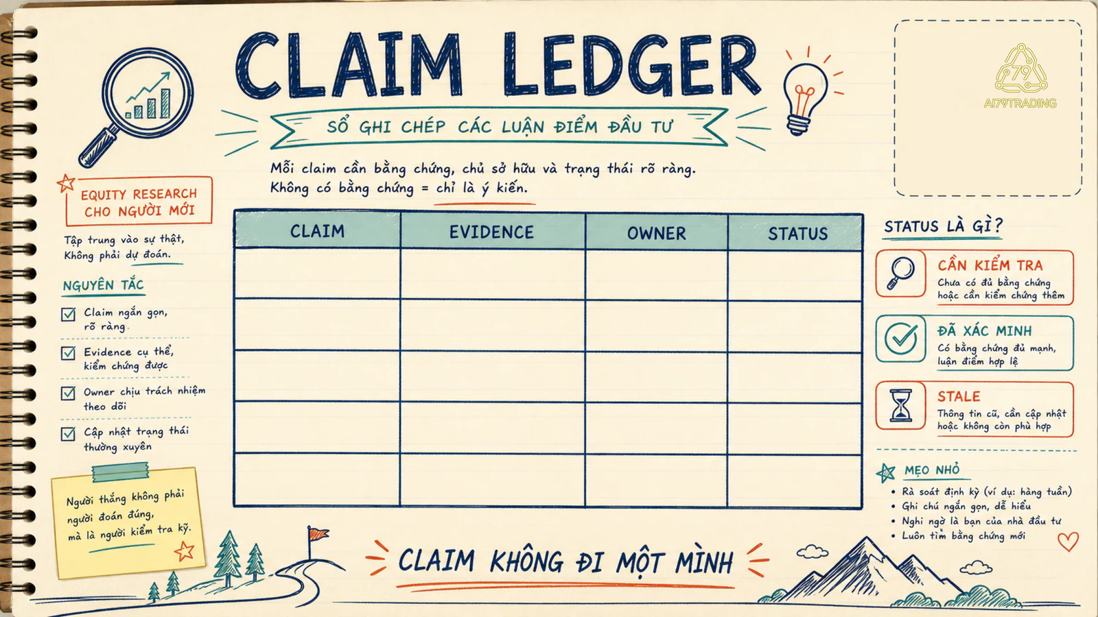 Claim ledger nối claim với evidence và owner