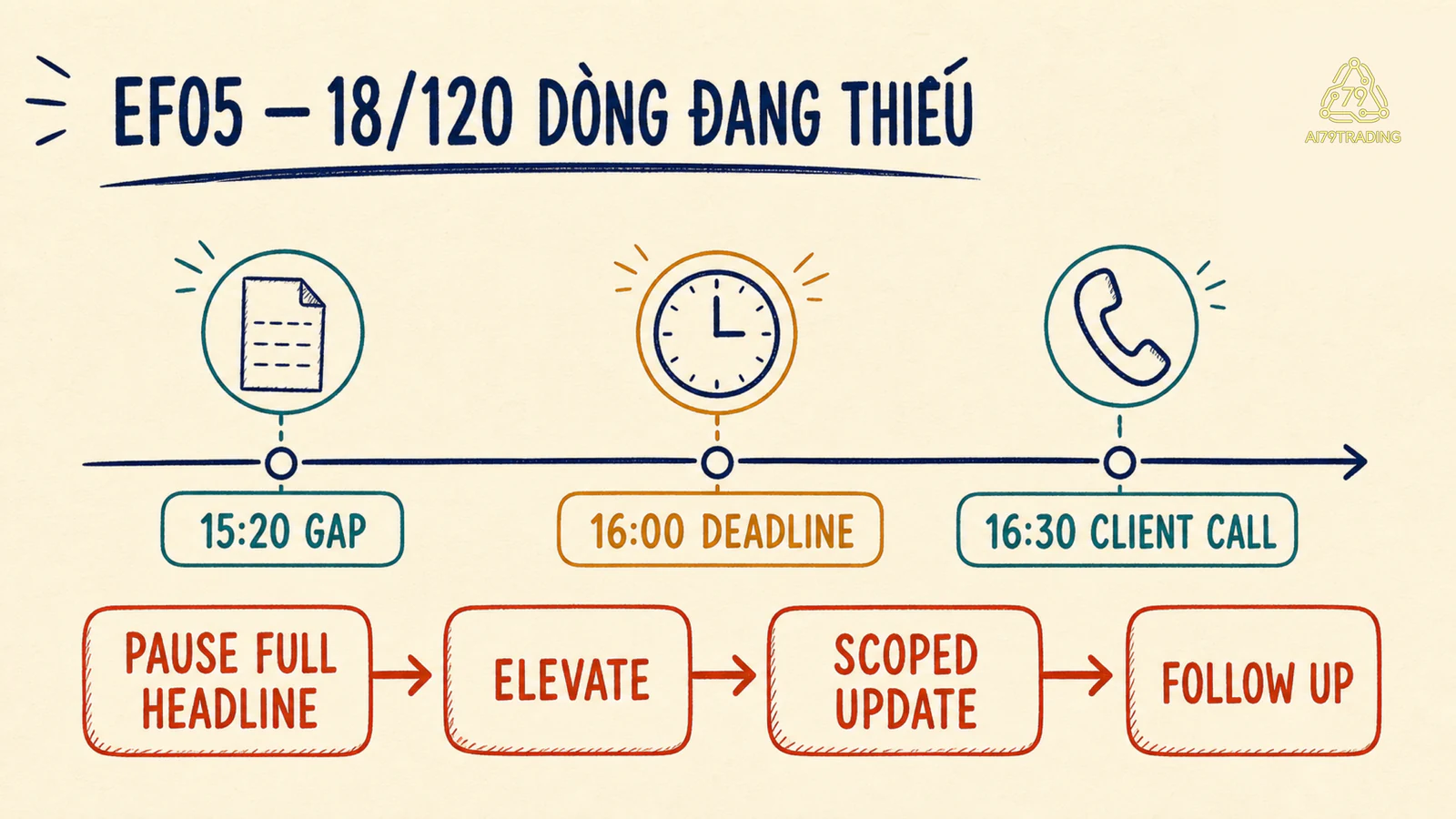 Timeline tình huống thiếu mười tám trên một trăm hai mươi dòng trước hạn chót