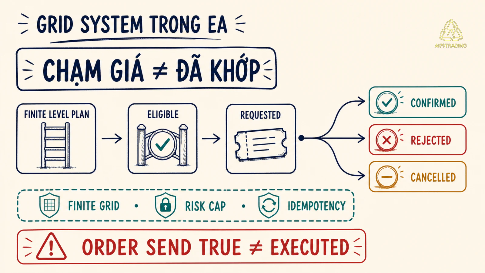 Sơ đồ Grid System hữu hạn chuyển mức lưới qua các trạng thái lập kế hoạch đủ điều kiện đã gửi và kết thúc