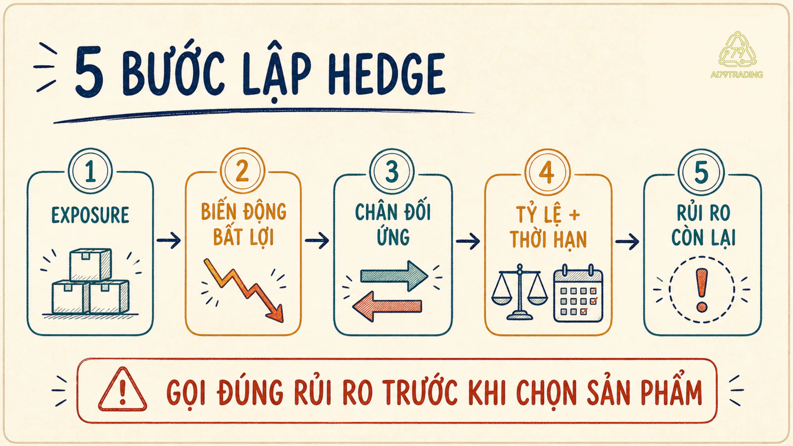 Luồng năm bước từ exposure đến phần rủi ro còn lại
