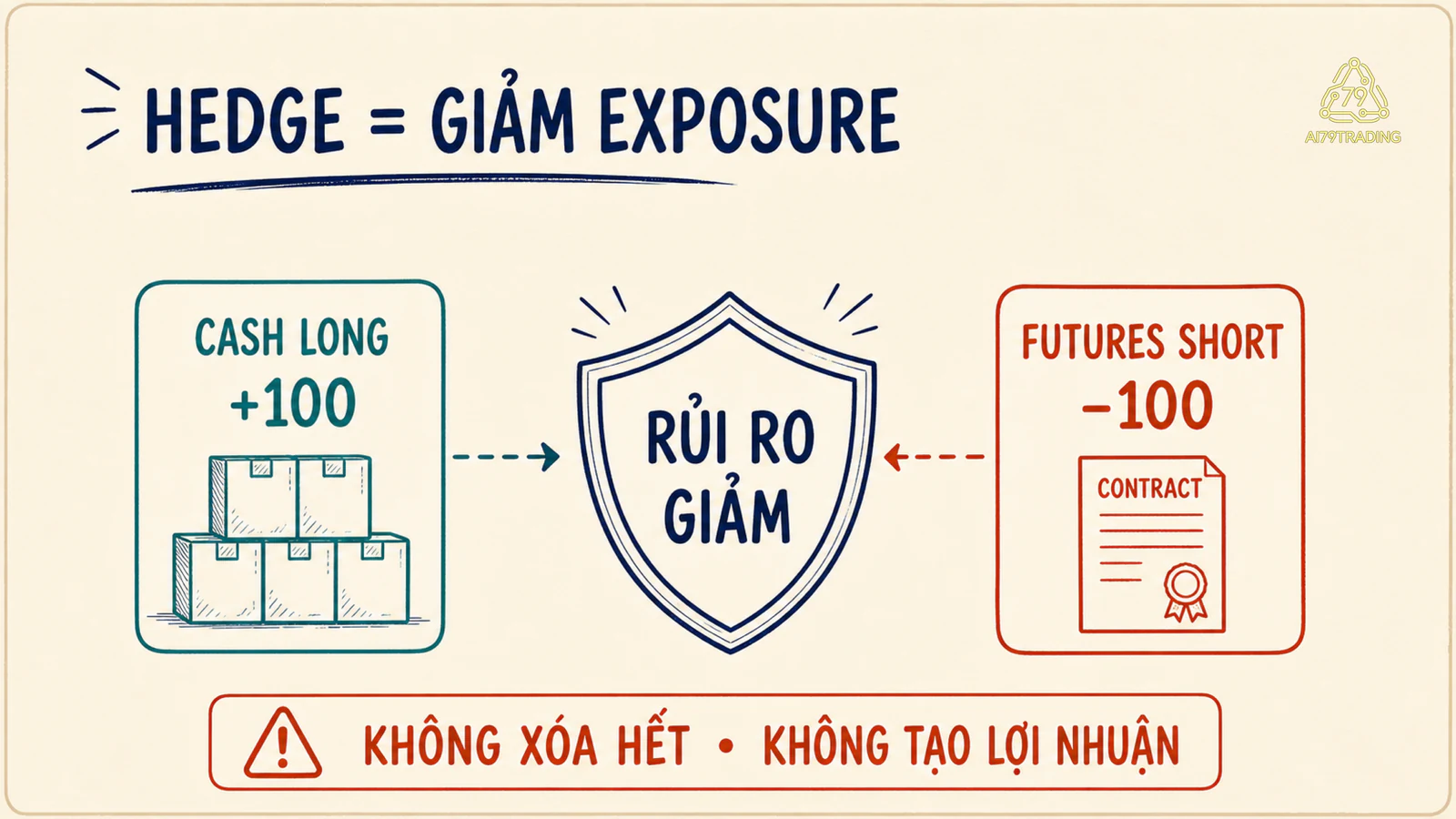 Sơ đồ cash long và futures short bù nhau để giảm exposure
