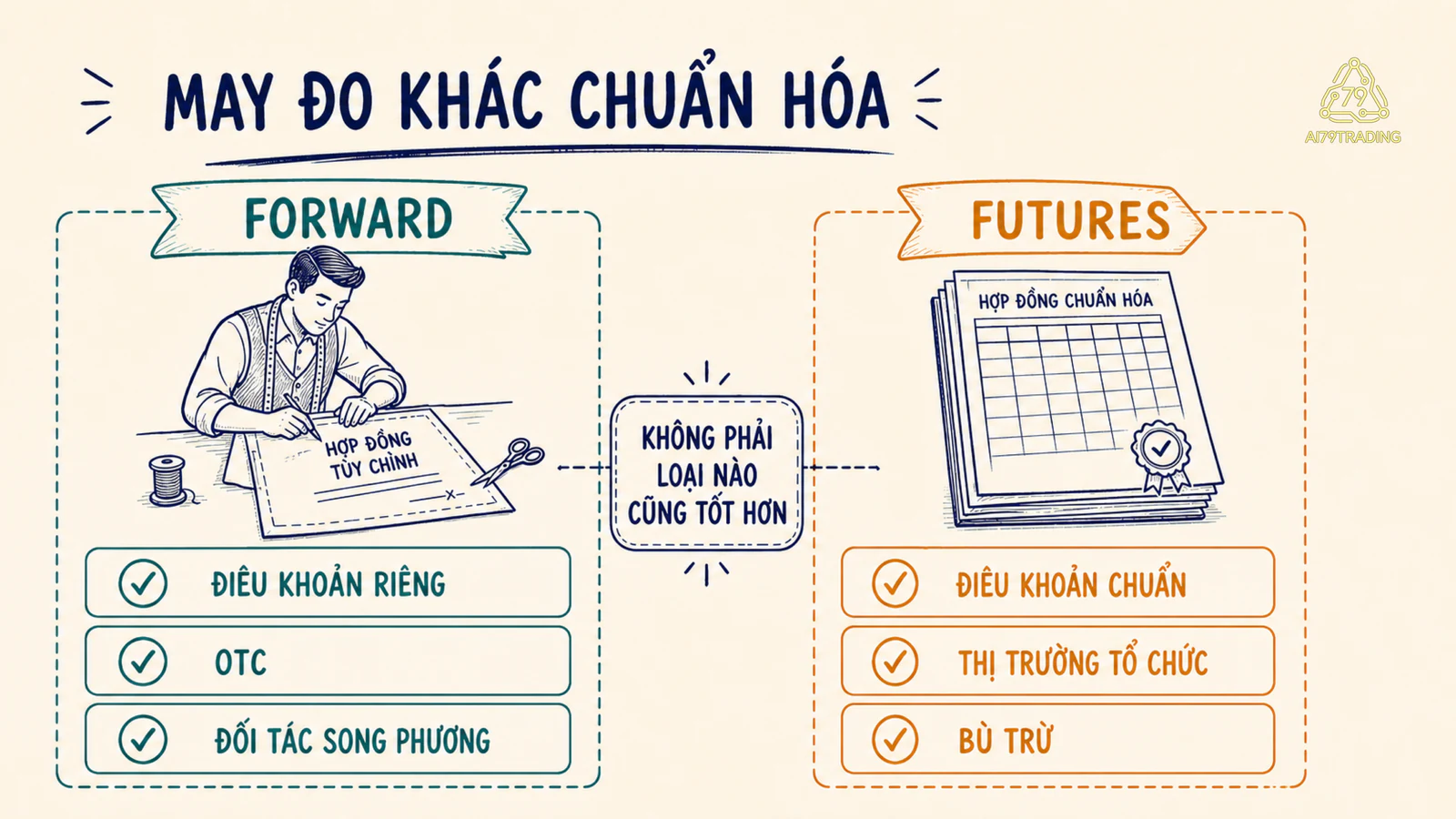 Bảng hình ảnh phân biệt Forward may đo với Futures chuẩn hóa