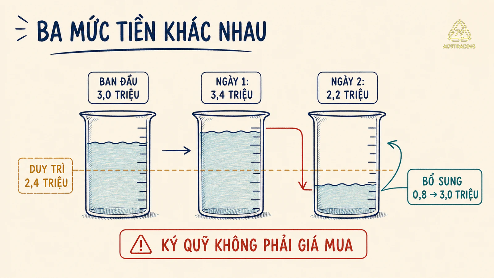 Mực nước ký quỹ từ ba triệu xuống dưới ngưỡng duy trì và khoản bổ sung tám trăm nghìn