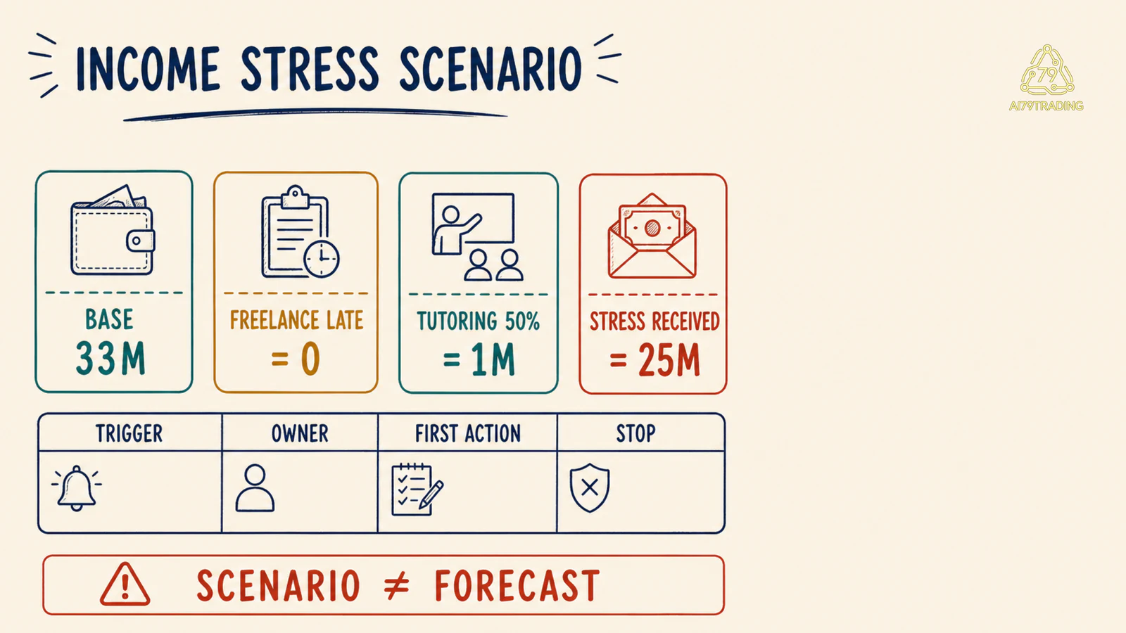 Stress scenario thu nhập với một nguồn trễ và một nguồn giảm